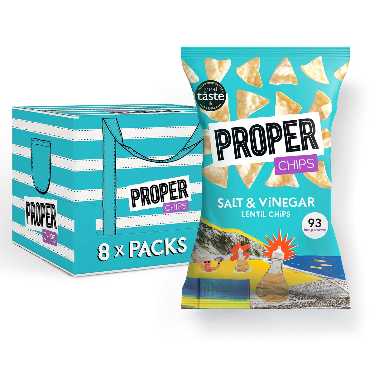 PROPER - Salt & Vinegar Lentil Chips, Vegan Gluten-Free Snacks, 85g Multipack (8 Packs) 1