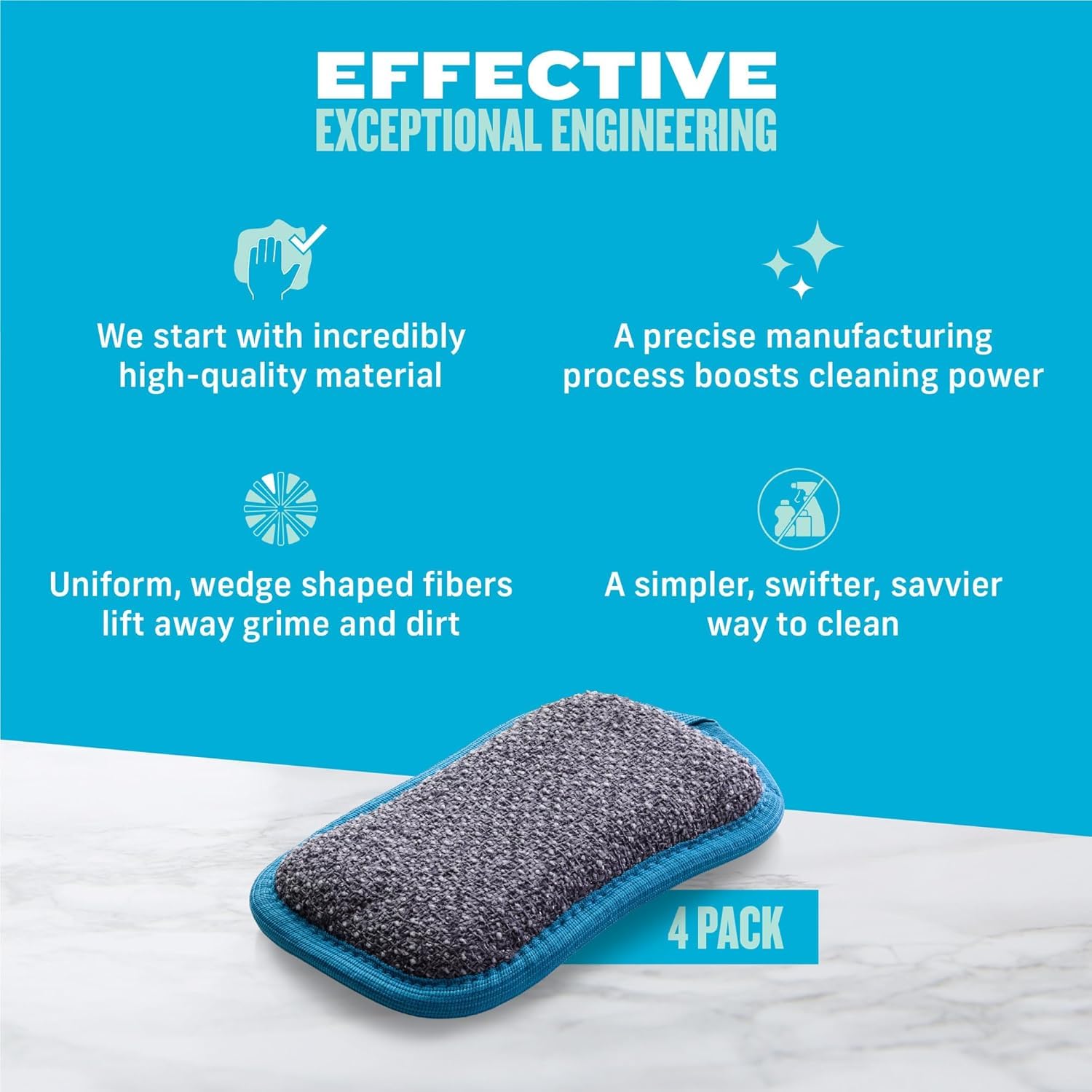 E-Cloth Washing Up Pad - Reusable Kitchen Scrubber | Pack of 4 | Blue 6
