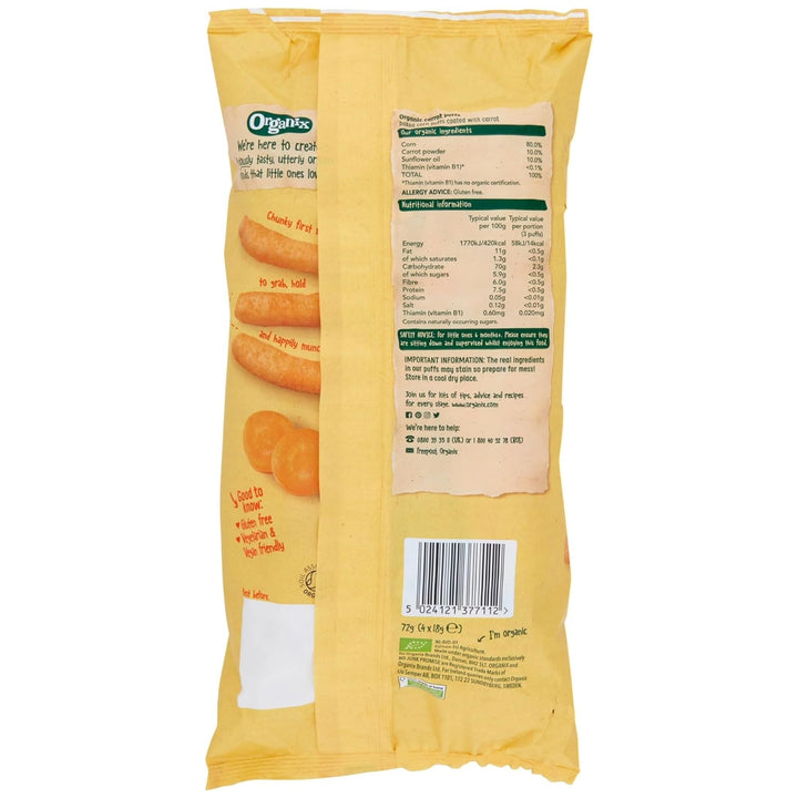 Organix Melty Carrot Puffs, Organic Baby Snack, Finger Food, Multipack, 4 x 216g