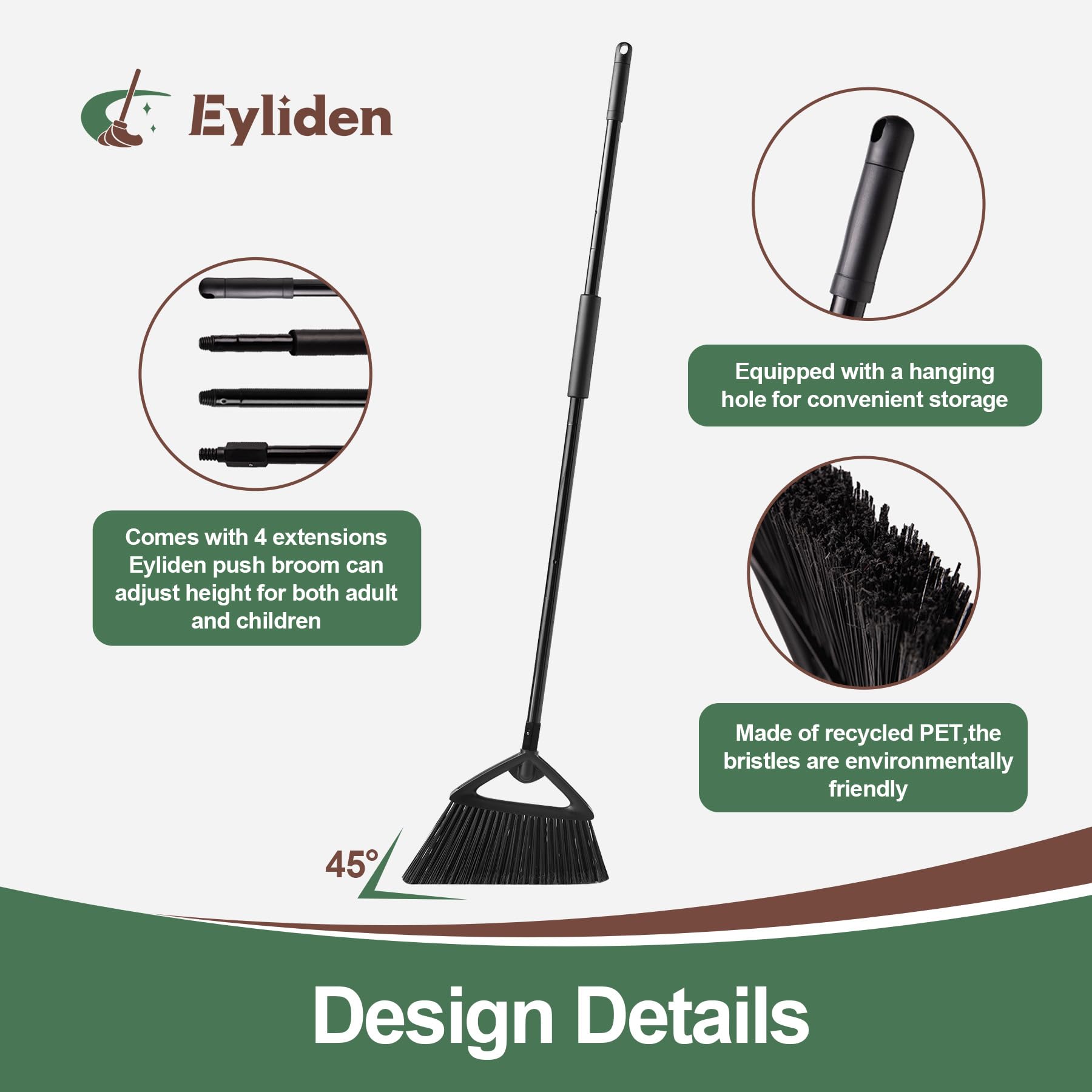 Eyliden Heavy Duty Angle Broom with Long Handle - 57.48 Inch Commercial Broom for Indoor & Outdoor Cleaning 2
