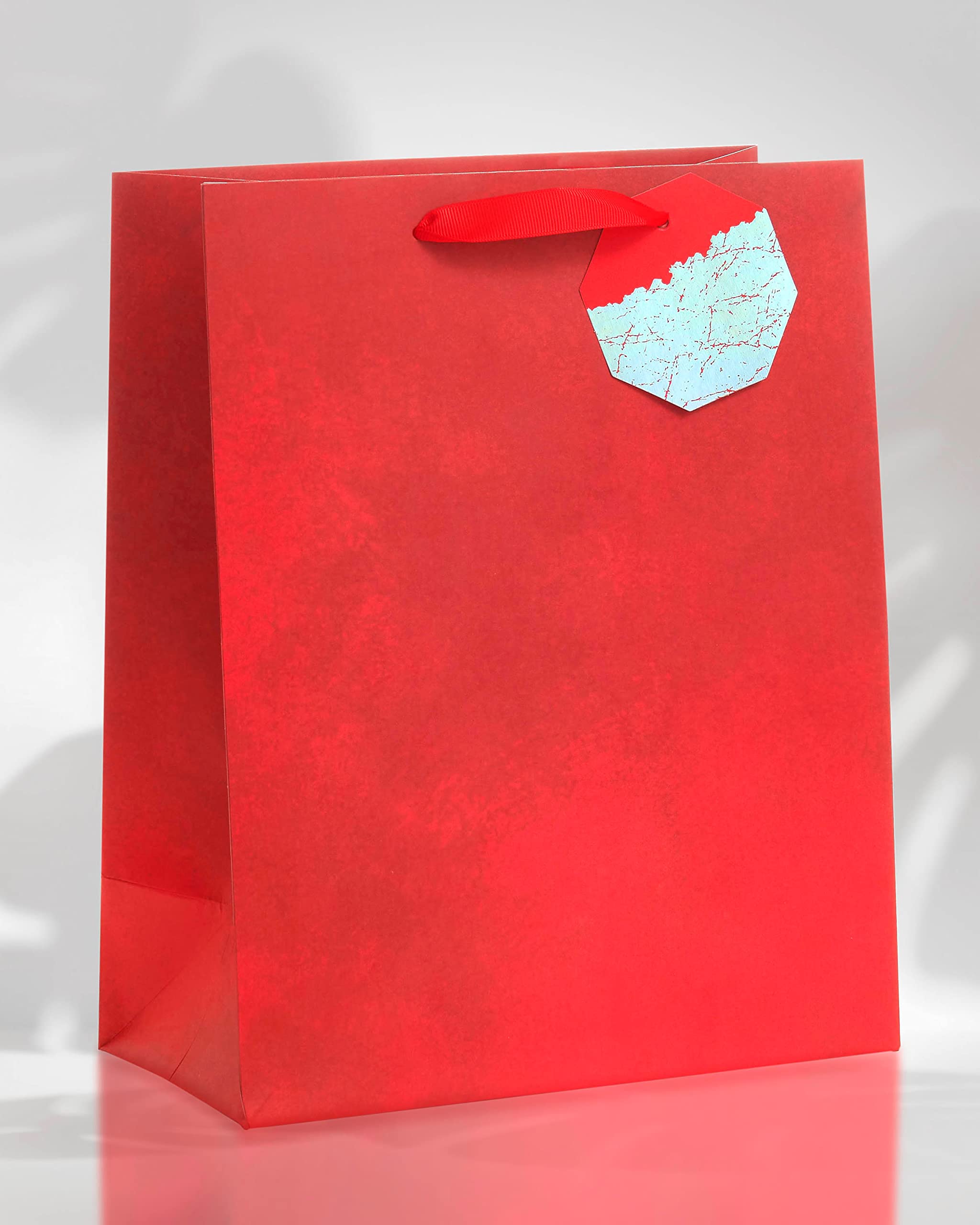 UK Greetings Large Gift Bag - Red Foil with Gold Crackle Tag | 330x267x137mm