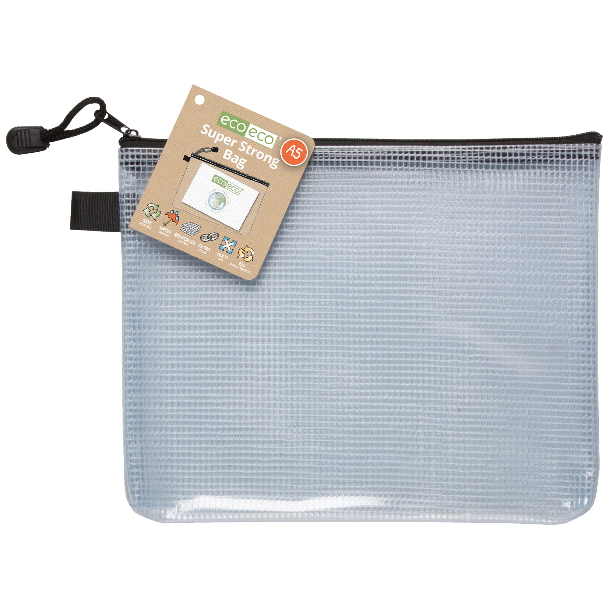 eco-eco A5 Super Strong File Jacket | 95% Recycled | Waterproof Mesh Bag | Pack of 1