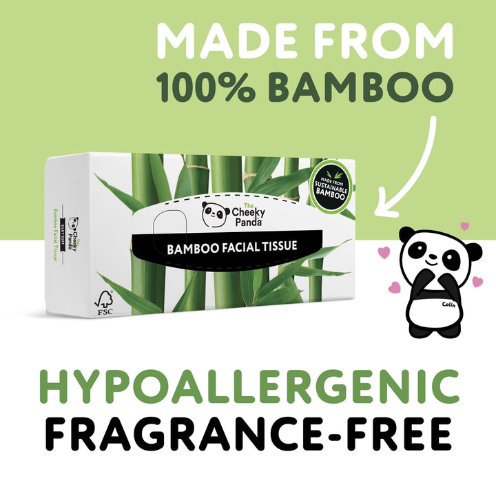 The Cheeky Panda – Bamboo Facial Tissues 3-Ply Flat Box (80 Tissues) Hypoallergenic, Plastic-Free, Eco-Friendly