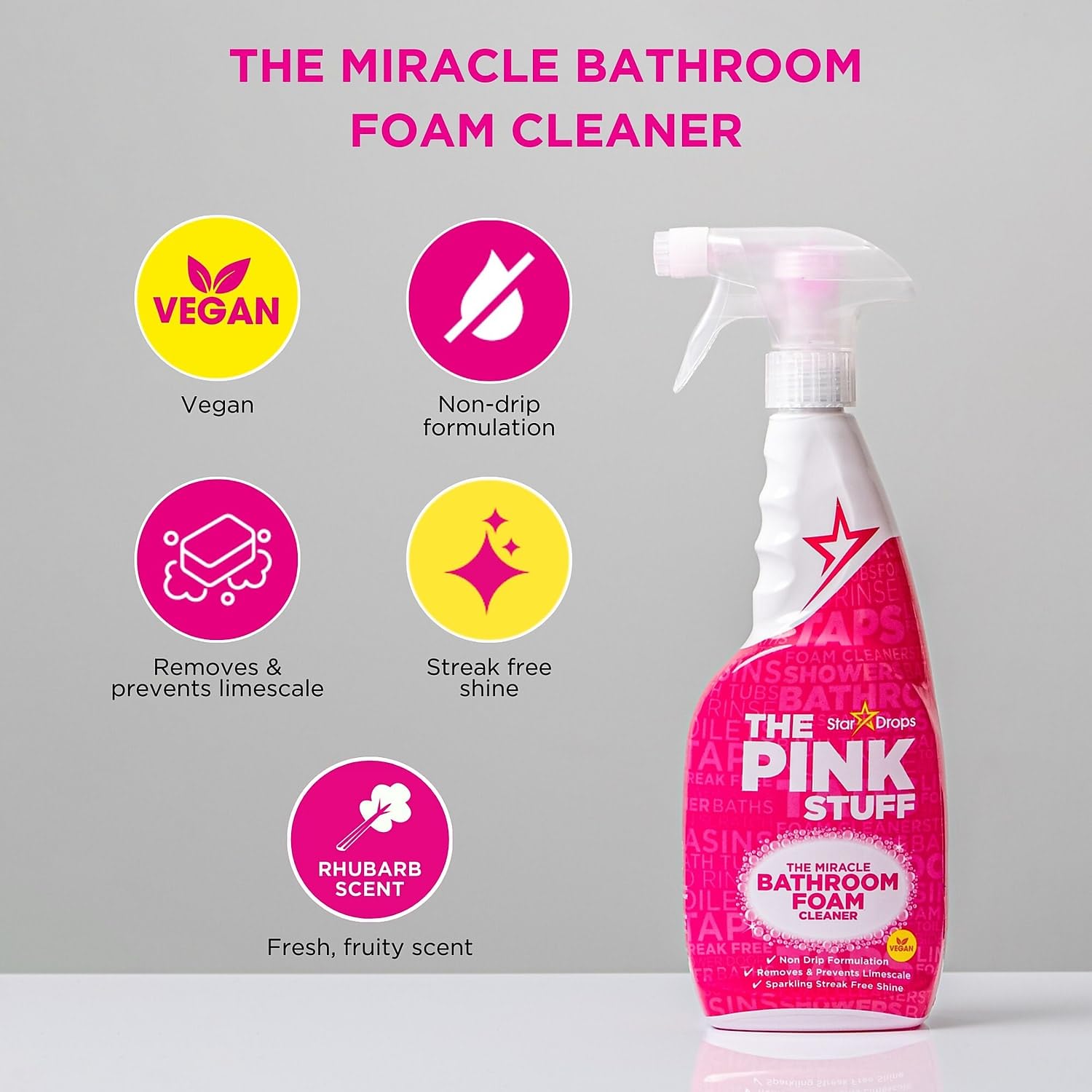 THE PINK STUFF Miracle Bathroom Foam Cleaner - Non-Drip Formula, Limescale Removal | 750ml 3
