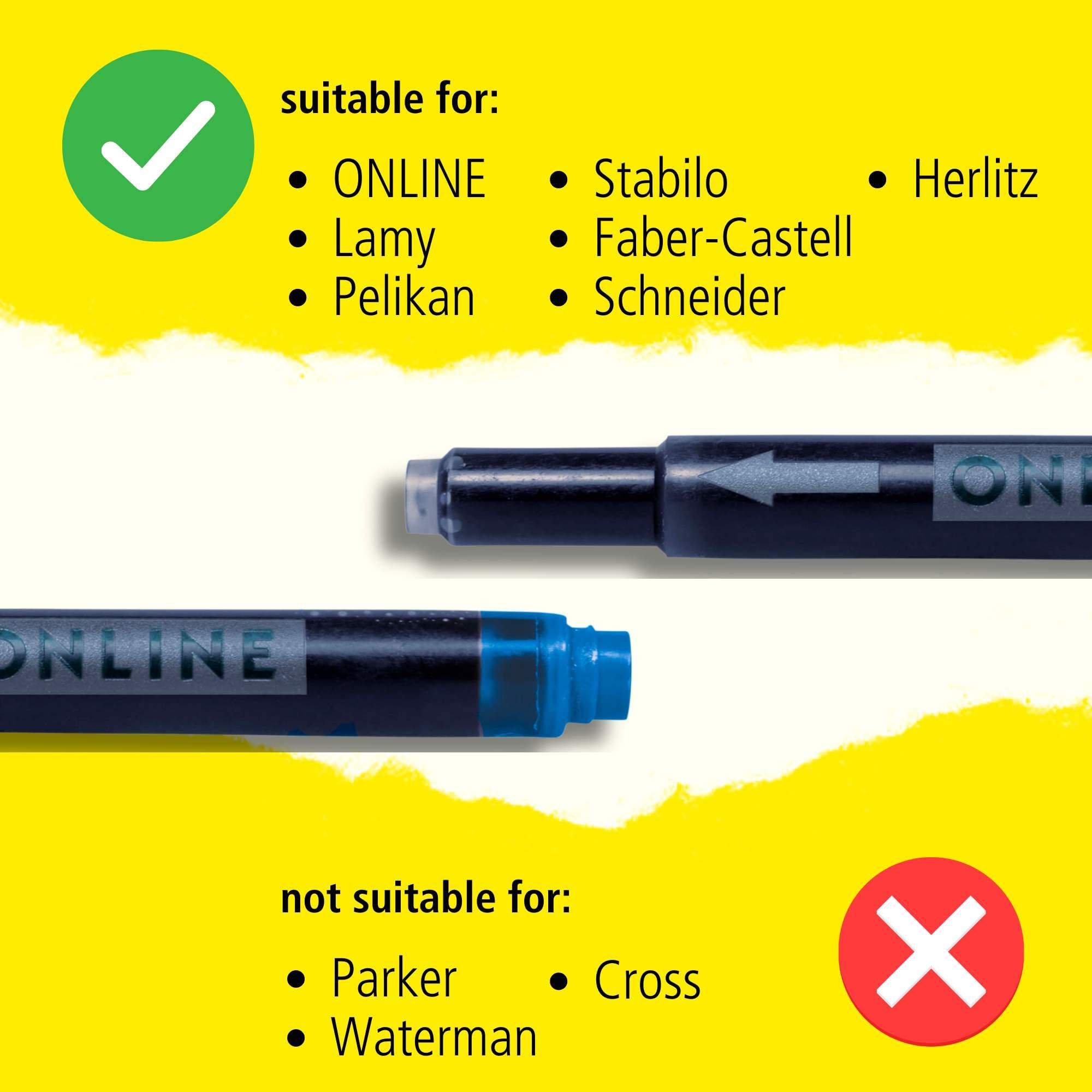 Online Universal Double-Sided Fountain Pen Refills - Royal Blue Ink | 4-Pack Maxi Size 6