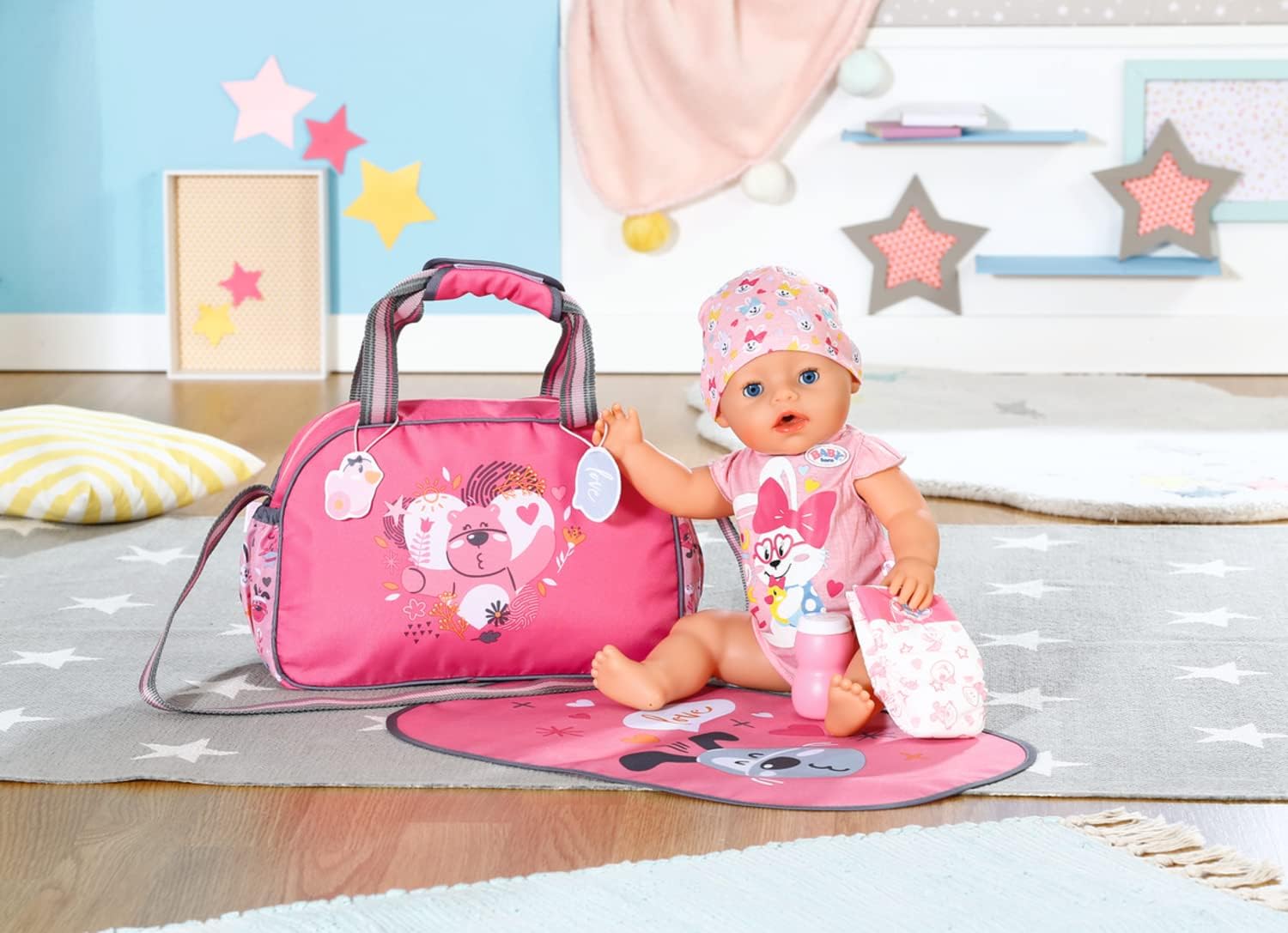 BABY born Doll Changing Bag - Pink Shoulder Bag with Changing Mat, Lotion Bottle & Nappy 11