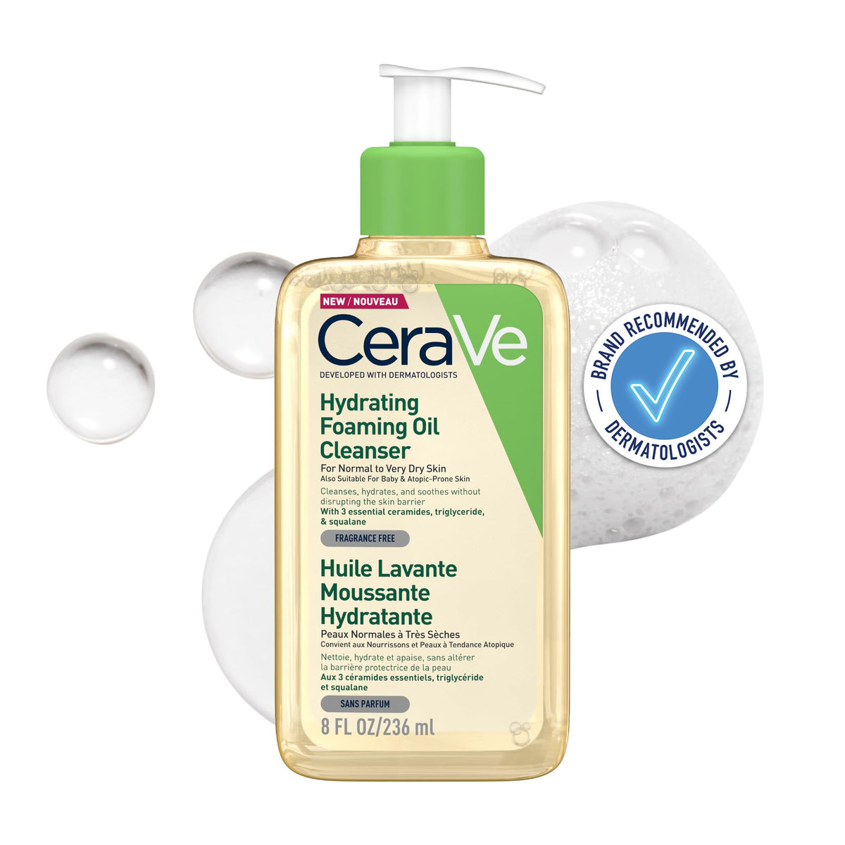 CeraVe Hydrating Foaming Oil Cleanser with Squalane - 24-Hour Hydration | For Normal to Very Dry Skin | 236 ml