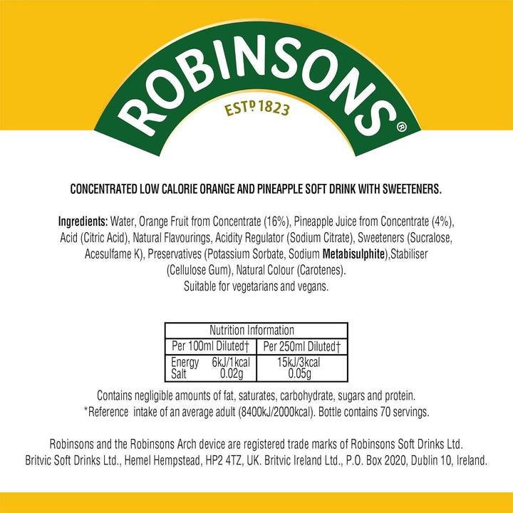 Robinsons Double Strength Orange & Pineapple No Added Sugar Fruit Squash 1.75L