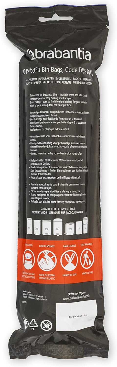 Brabantia - PerfectFit Bin Liners Multipack (Size D/15-20 Litre) Thick Plastic