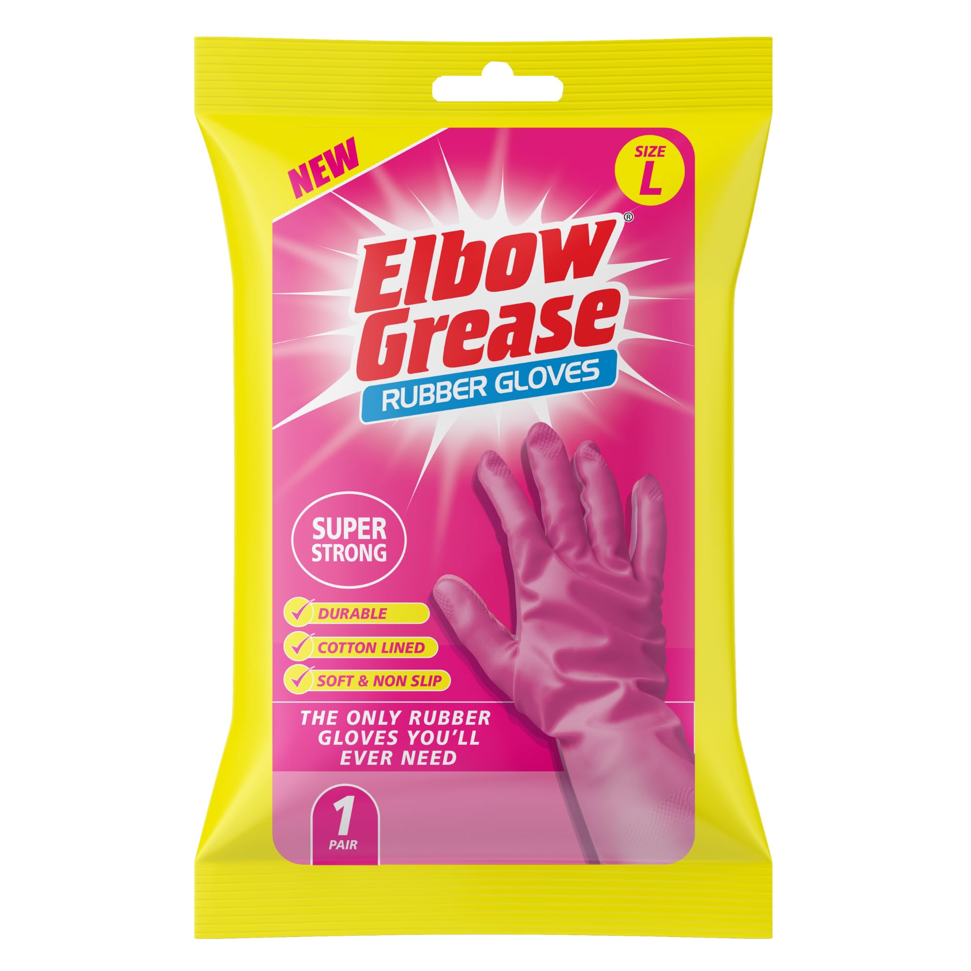 Elbow Grease Rubber Cleaning Gloves - Super Strong | Cotton Lined | Non-Slip Grip | Size L 1