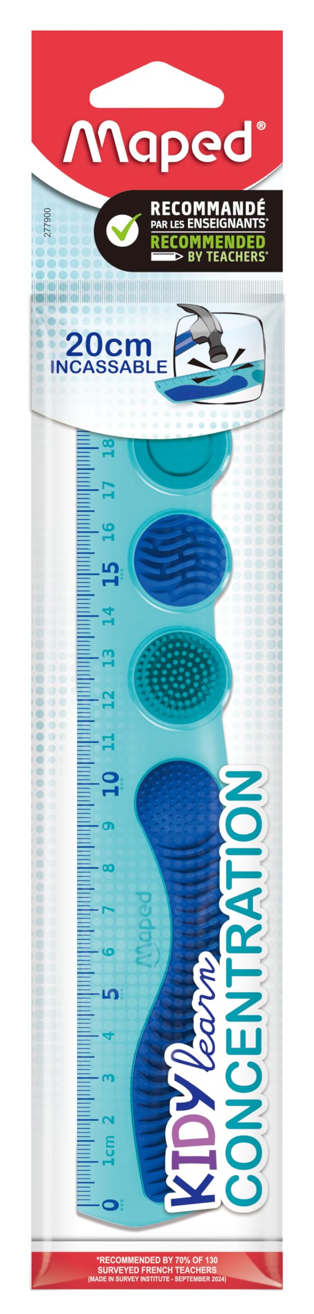 Maped Kidy Learn Concentration Ruler - 20cm, Shatterproof PET, Blue | Sensory Zones 1