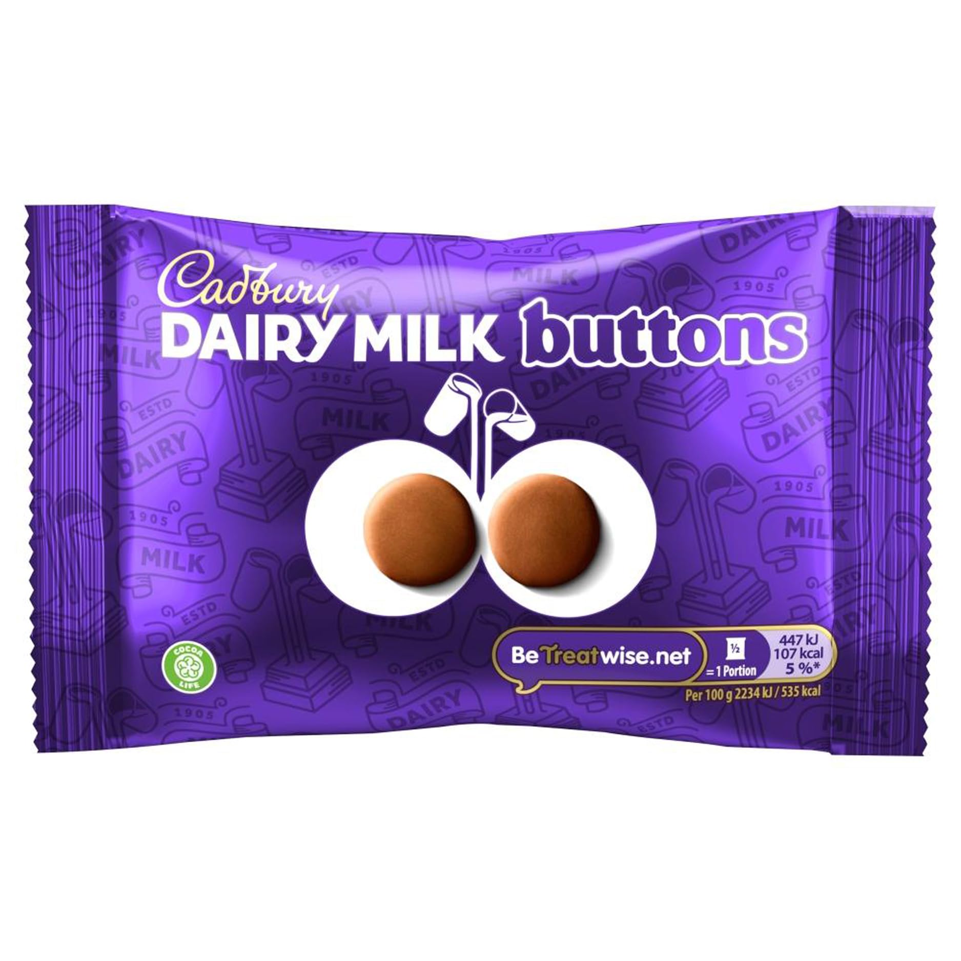 Cadbury Dairy Milk Chocolate Giant Buttons Bag - Creamy Milk Chocolate Snack | 40g Bag (Pack of 36)