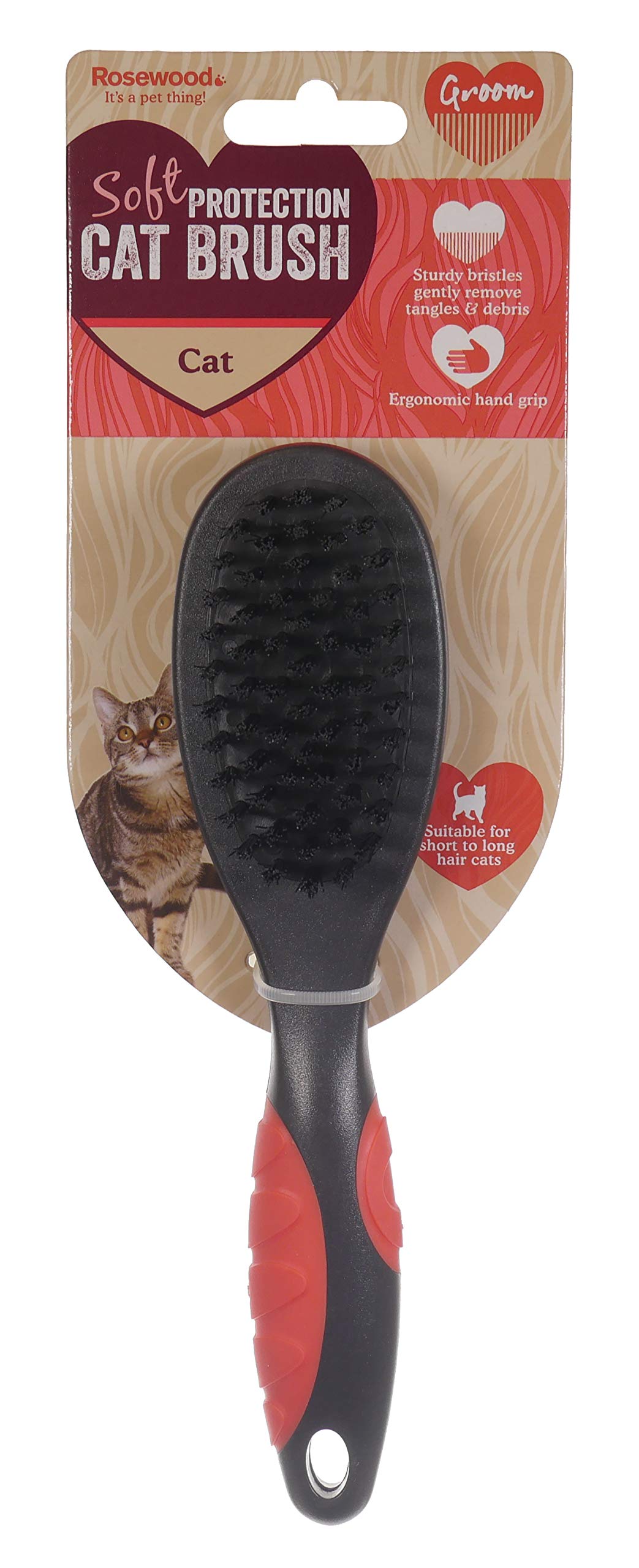 Rosewood Soft Protection Cat Brush - Ergonomic Grip | Detangling Bristles | Black