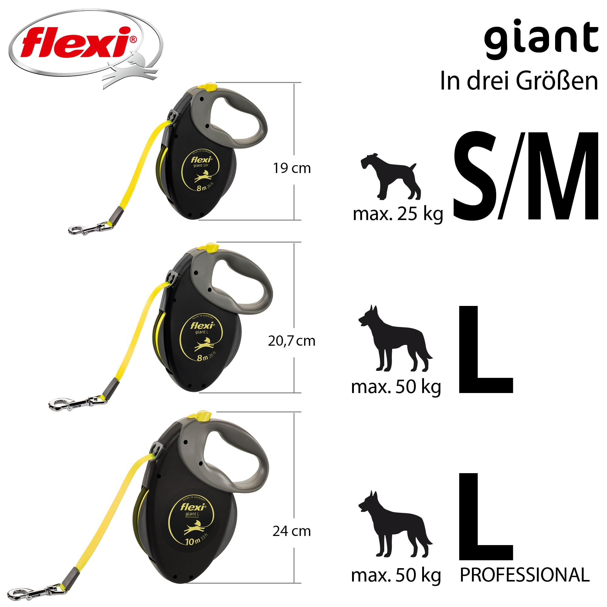 flexi Giant Professional L Retractable Dog Lead - 10m Tape, Up to 50kg | Black/Neon Yellow 7