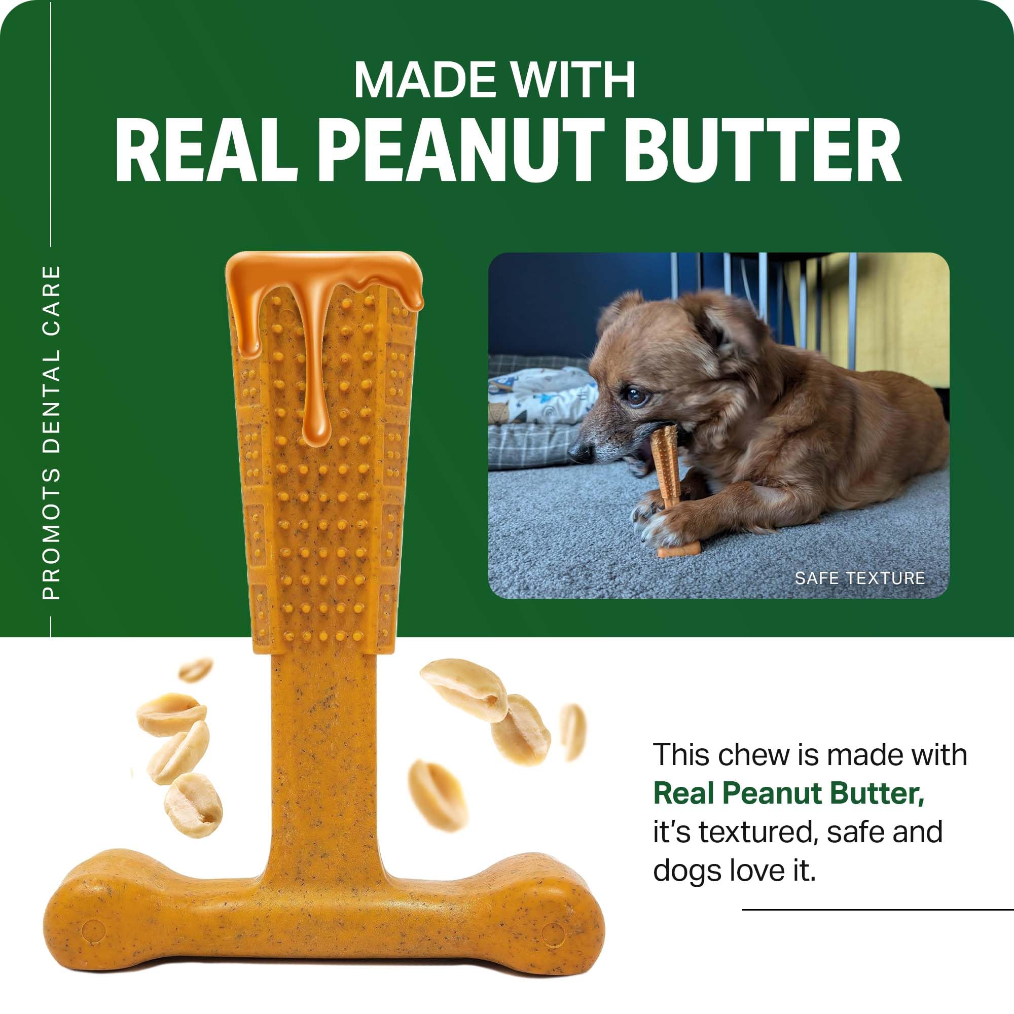 Bamboodles T-Bone Dog Chew Toy - Medium Size | Peanut Butter Flavour | Durable Bamboo Blend 5