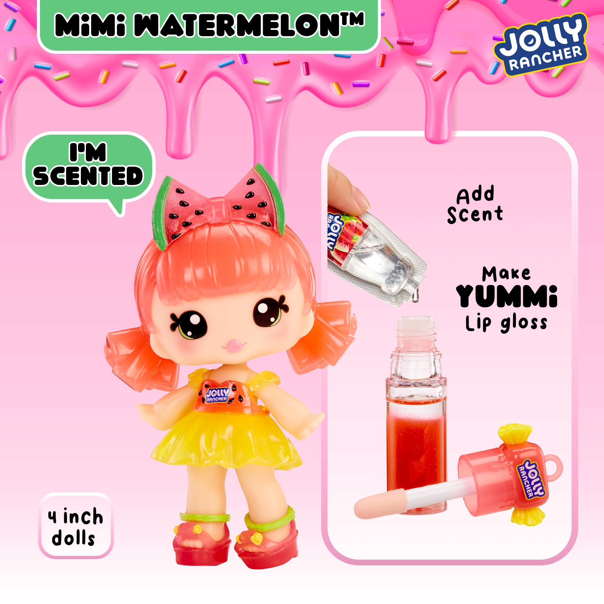 Yummiland x Jolly Rancher Mimi Watermelon Lip Gloss Doll - DIY Cosmetic Playset with Removable Keychain, Ages 4+ 3