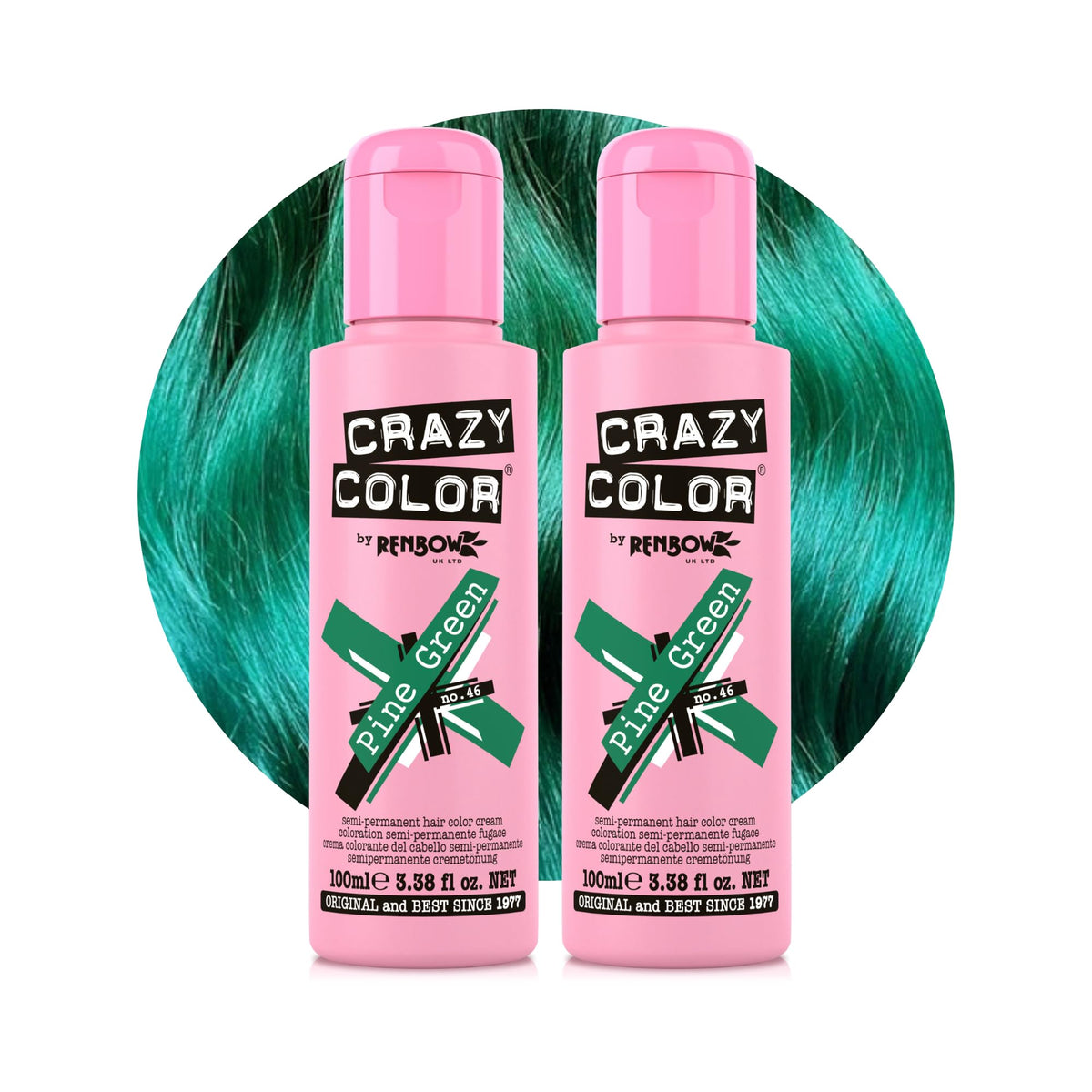 Crazy Color Pine Green Semi-Permanent Hair Dye - 2 x 100ml Bottles | Vegan Formula