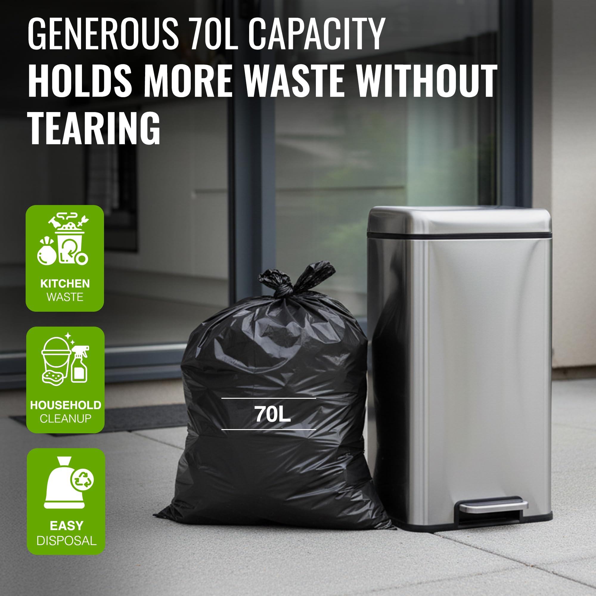 EcoBag Refuse Sacks - 70L Everyday (30µm) Heavy Duty Recyclable Bin Liners, 50 Count 4