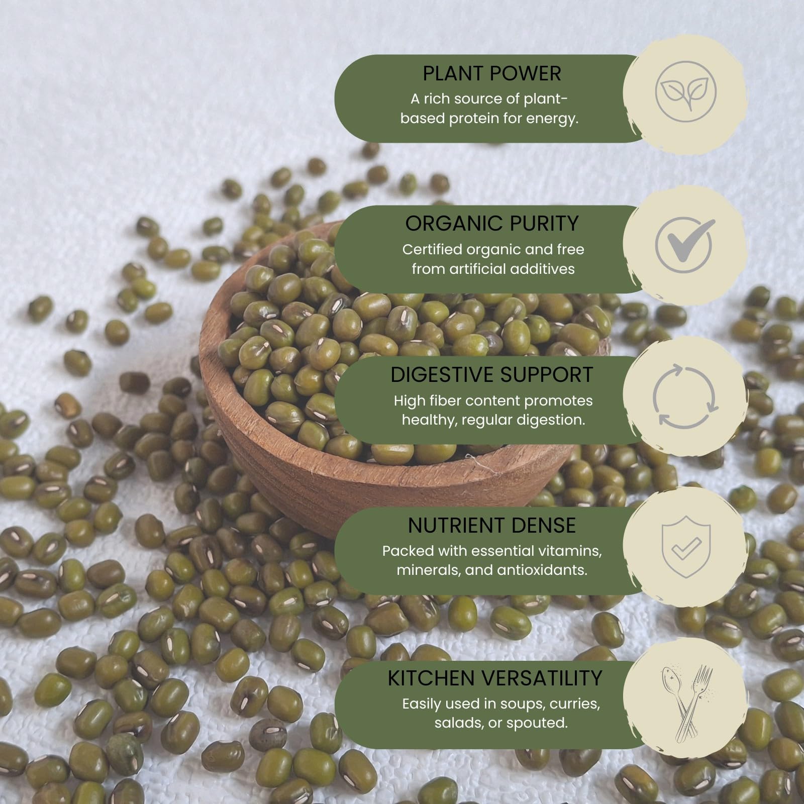 Minton & Donello Organic Mung Beans - 500g Pack | Whole Green Gram | High Protein & Fibre 4