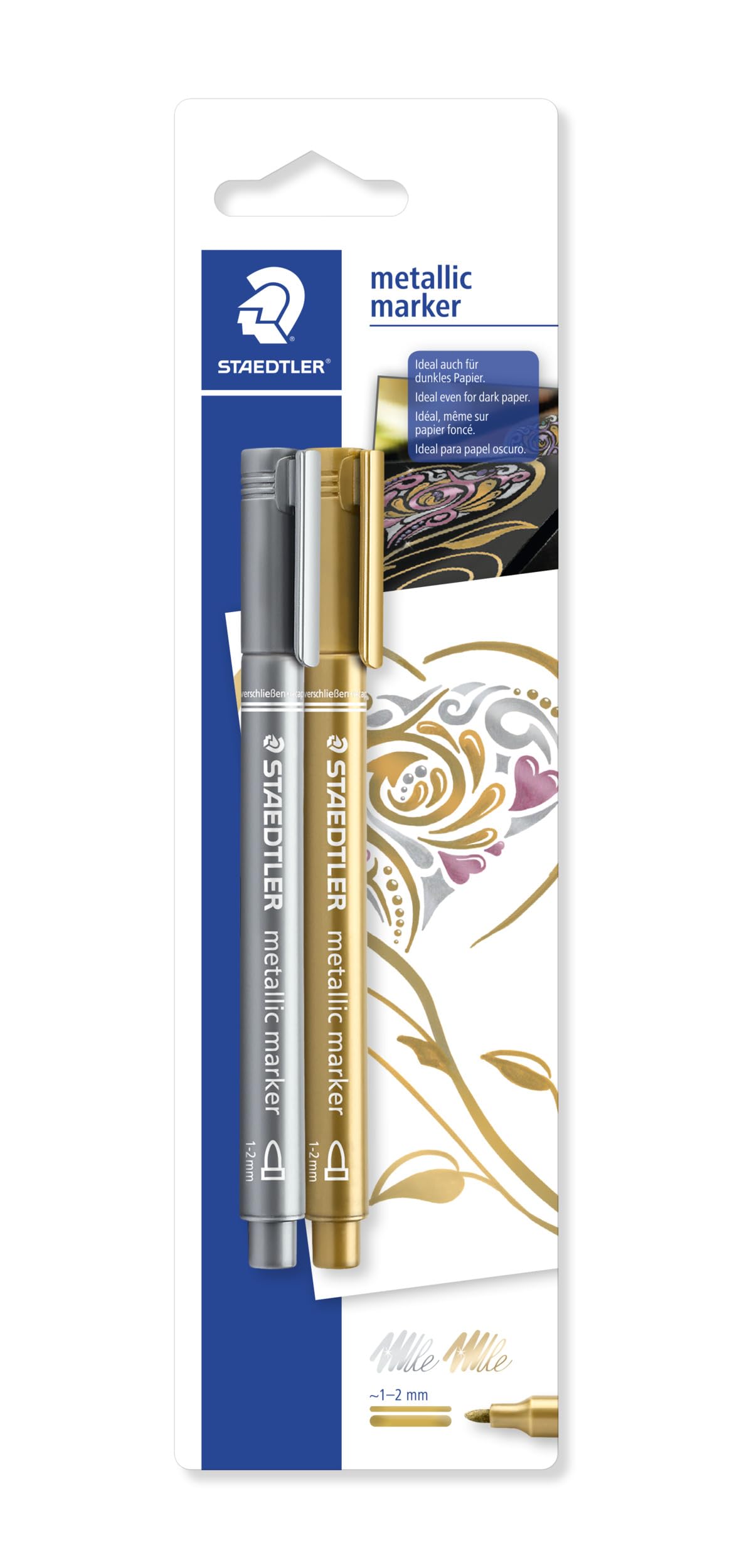 STAEDTLER 8323-S BK2 Metallic Marker Pens - Gold & Silver (2 Count)