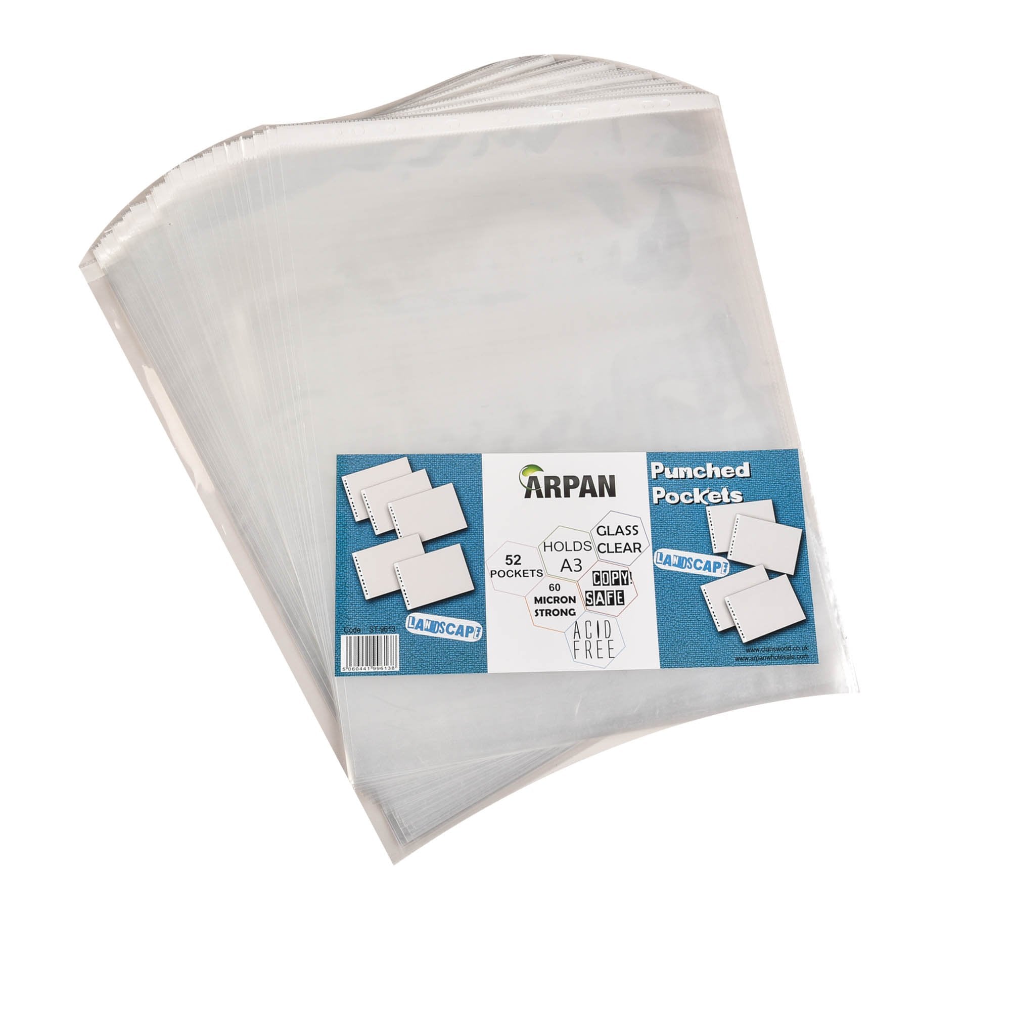 ARPAN Punch Pockets A3 Landscape 60 Micron Acid Free Plastic Poly Pockets Wallet Sleeves (Pack of 52)
