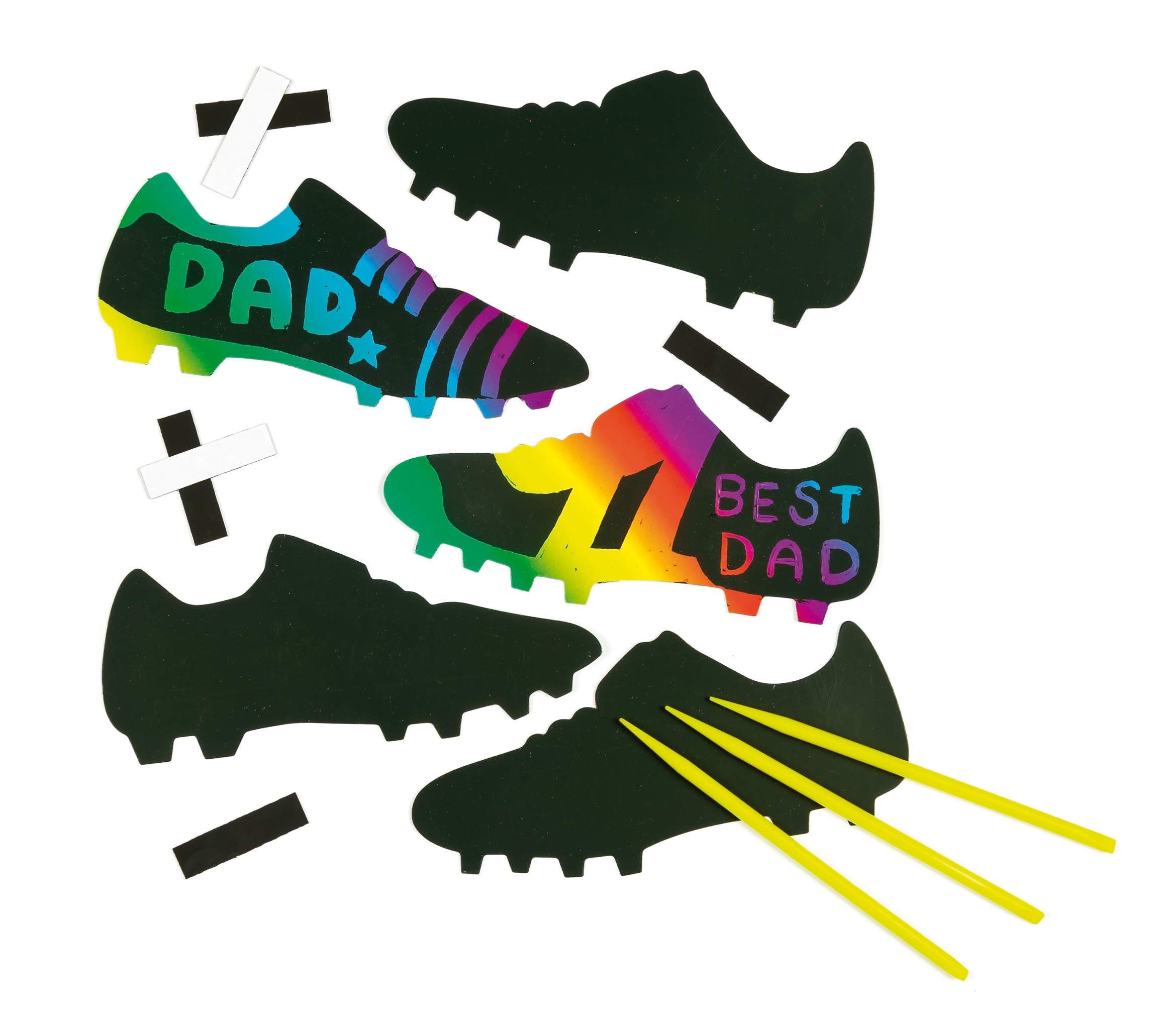 Baker Ross Football Boot Scratch Art Magnets - 10 Pack | Self-Adhesive | Includes Tools