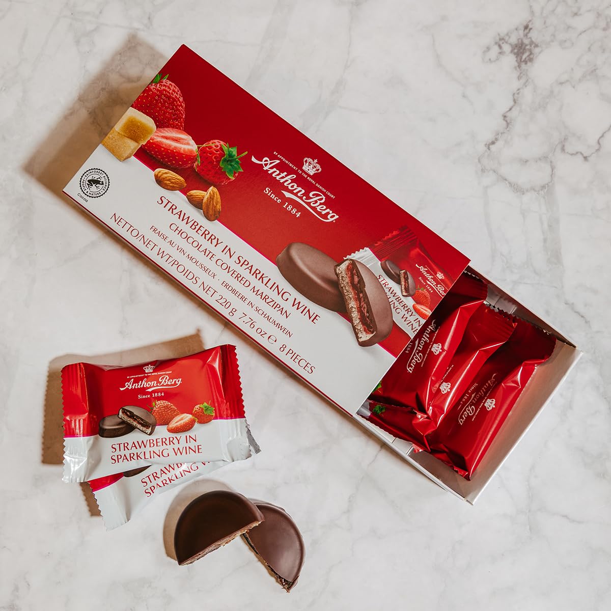 Anthon Berg Dark Chocolate Covered Marzipan Treats - Strawberry in Champagne 220g 8