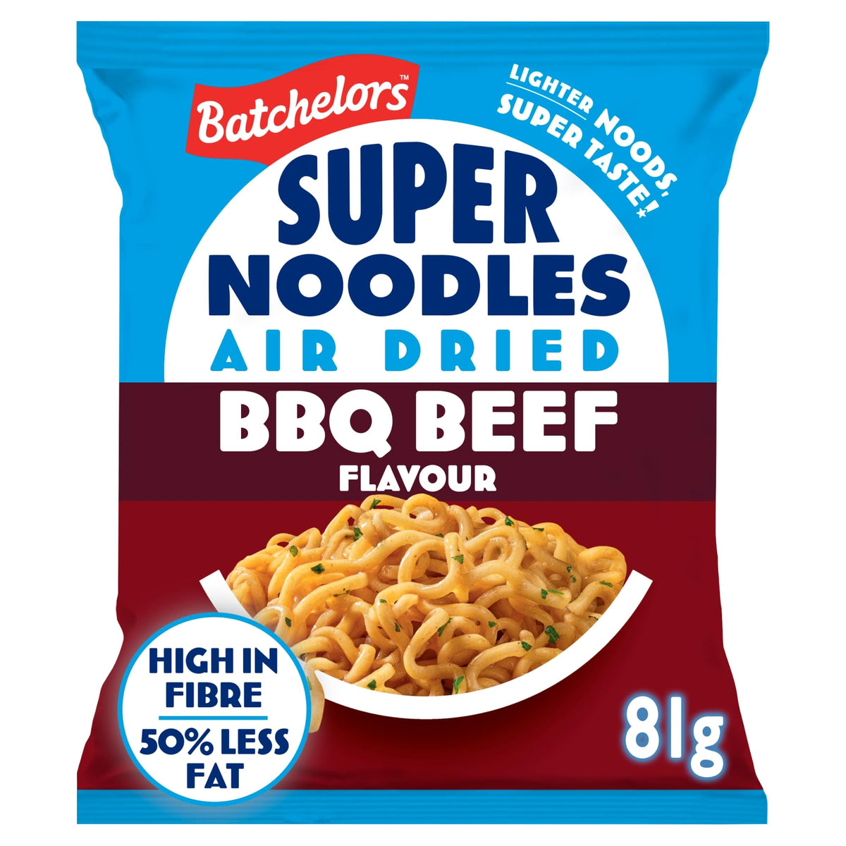 Batchelors Super Noodles Air Dried BBQ Beef Flavour - 81 g, Pack of 8