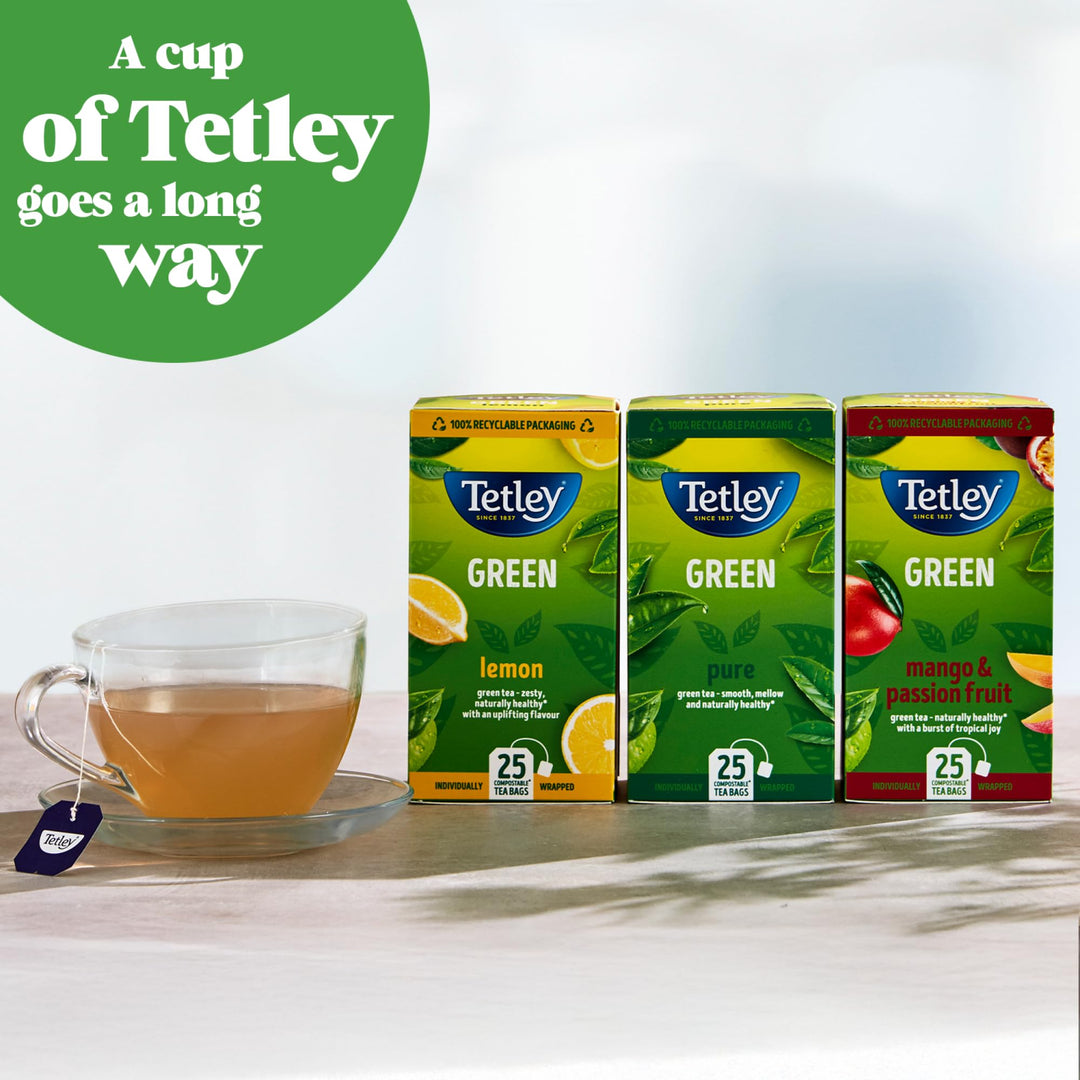 Tetley Pure Green Tea Bags - Naturally Smooth & Refreshing - Rainforest Alliance Certified - 150 Teabags (6x25)