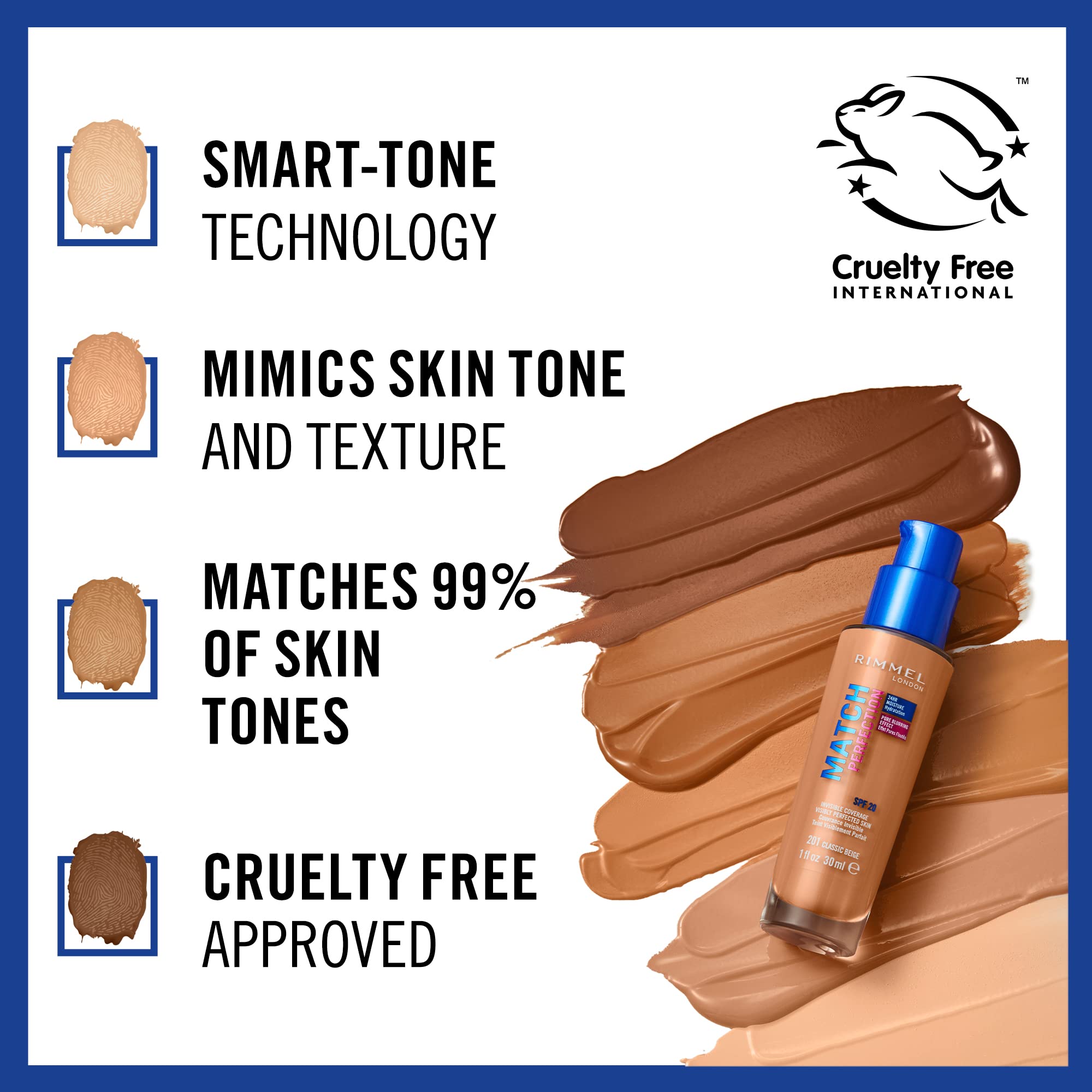 Rimmel - Match Perfection Foundation (30ml) - Light Nude, Medium Coverage, SPF20, 24hr Hydration, Cruelty-Free 2