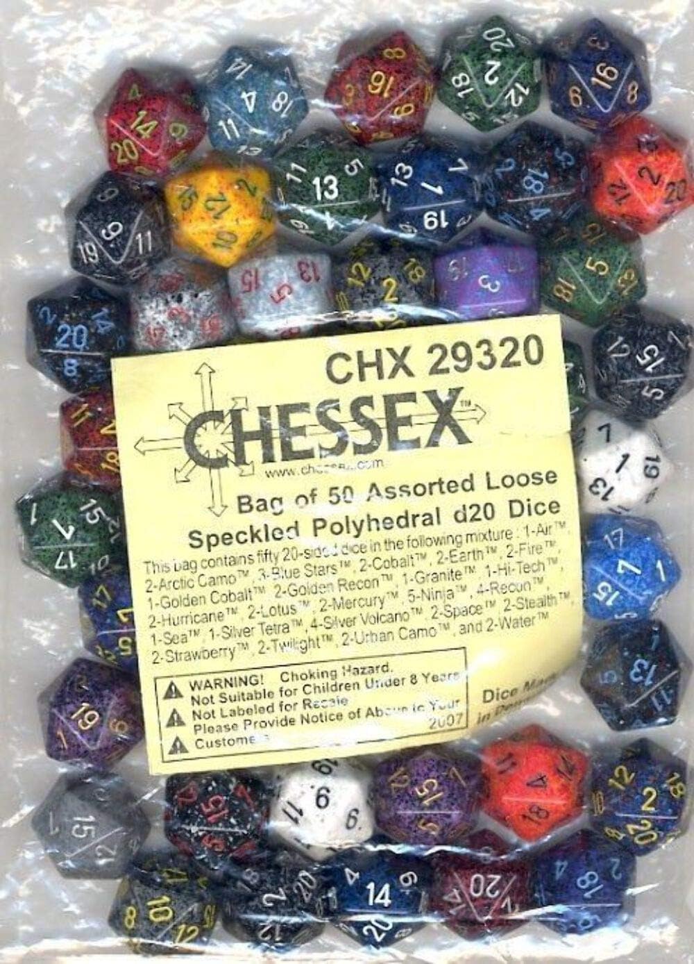 Chessex Polyhedral d20 Dice Bag of 50 Assorted Colors (CHX29320)