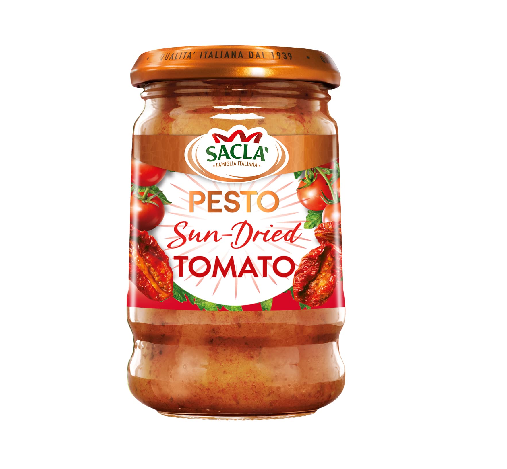 Sacla Pesto Italian Sun Dried Tomato Sauce - 190g | Made with Basil, Parmigiano Reggiano & Cashew Nuts