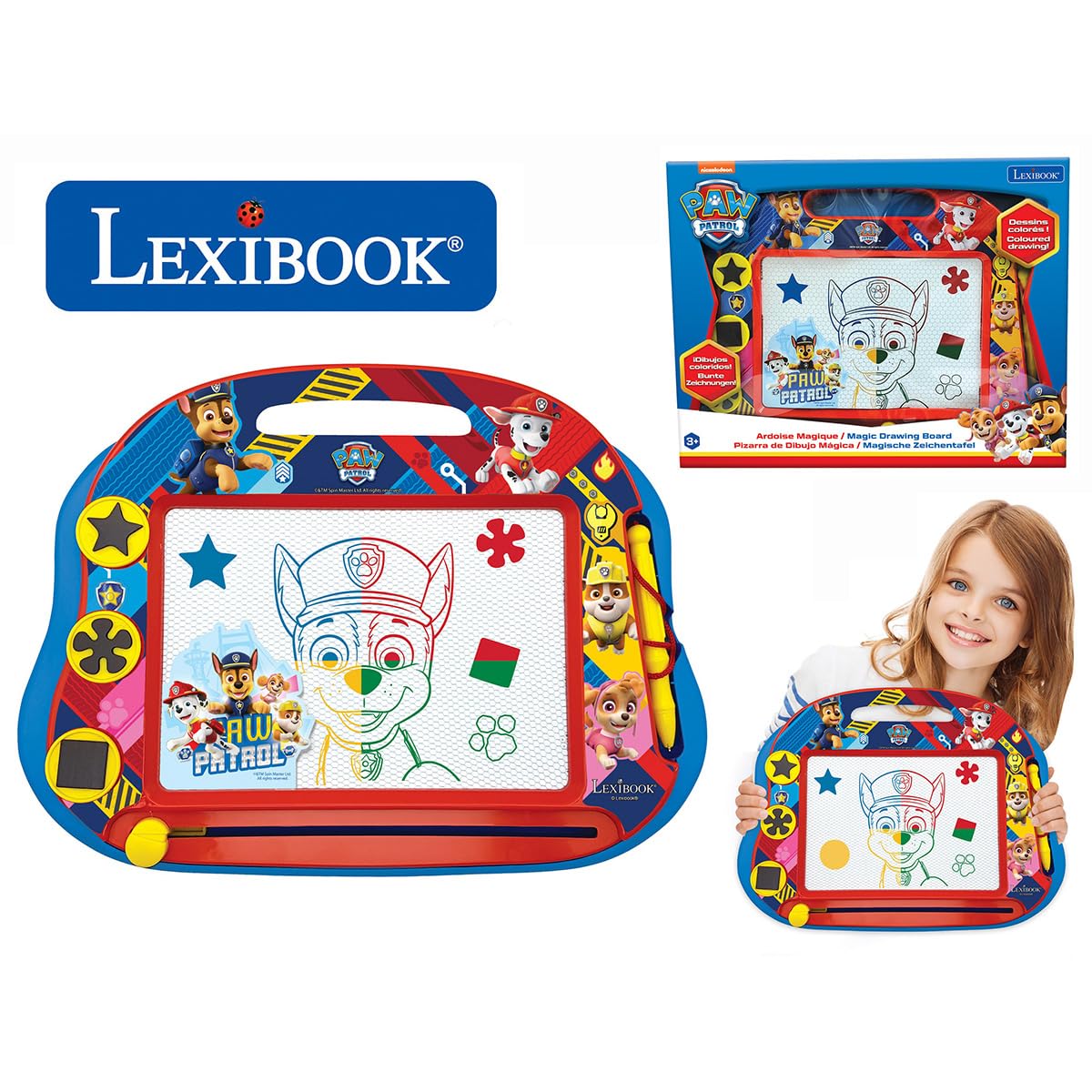LEXIBOOK Paw Patrol Magic Magnetic Drawing Board - Multicolour Drawing, Stylus & 3 Stamps | Ages 3+