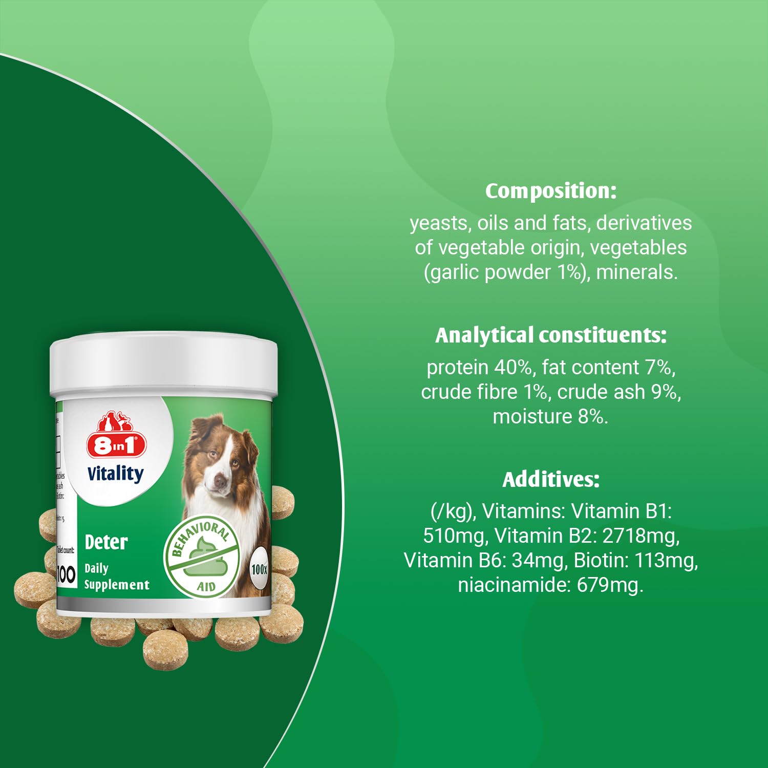 8in1 Deter Coprophagia Prevention Supplement - Stool Eating Deterrent for Dogs | 100 Tablets 5
