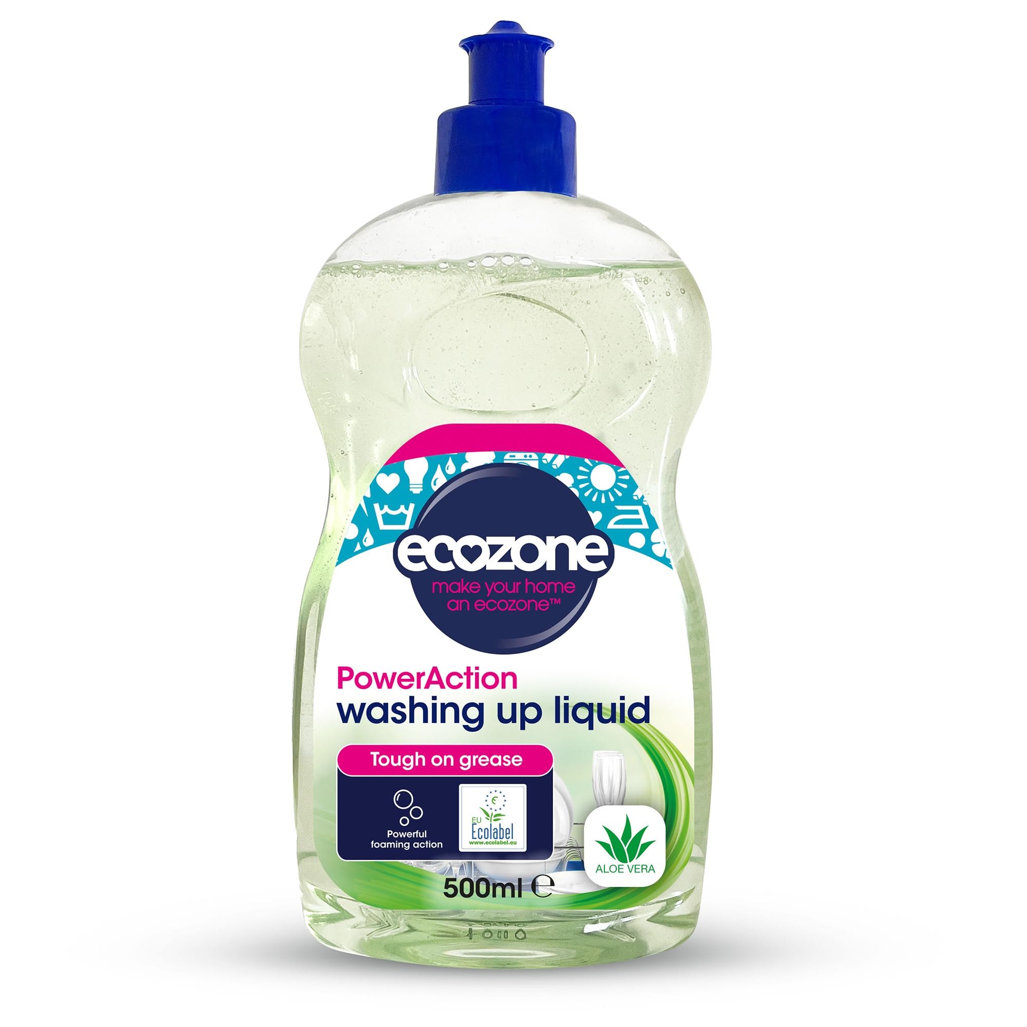 Ecozone PowerAction Washing Up Liquid - Cuts Grease, Gentle on Skin, EU Ecolabel Certified | 500ml 1