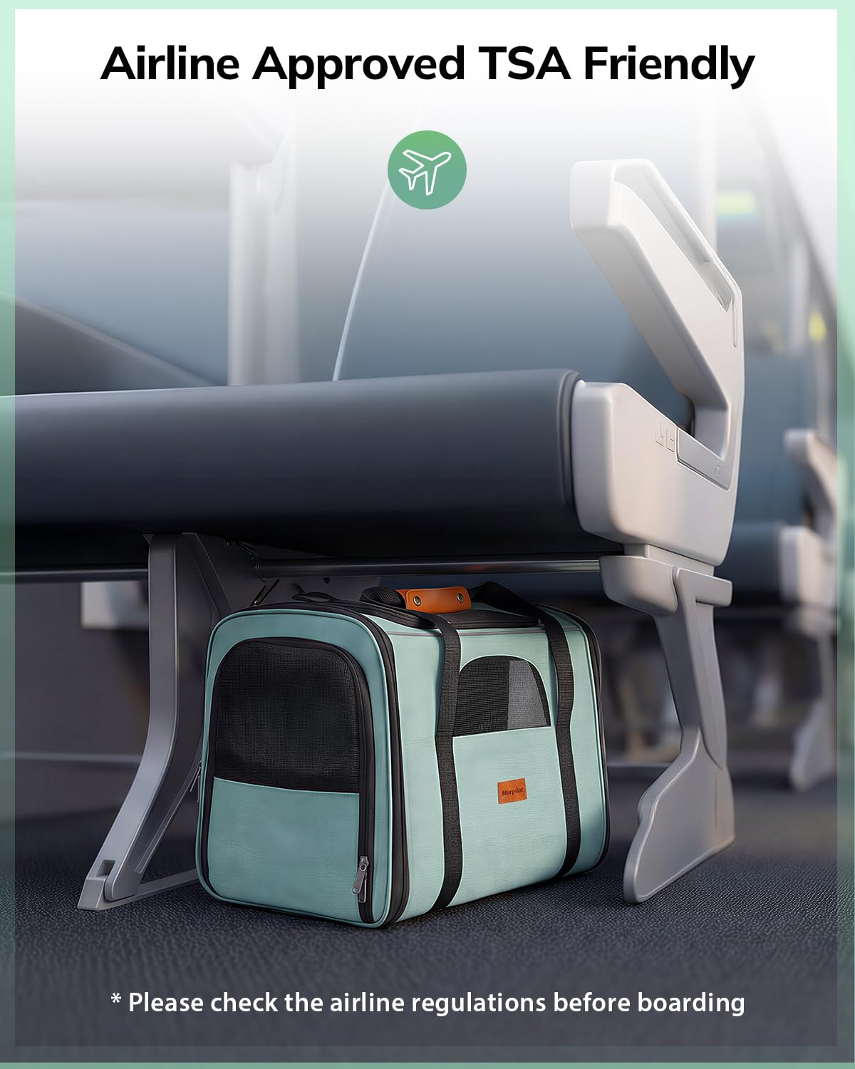 Morpilot Soft-Sided Pet Carrier - Airline Approved, Breathable, Turquoise | 47x32x36cm 6