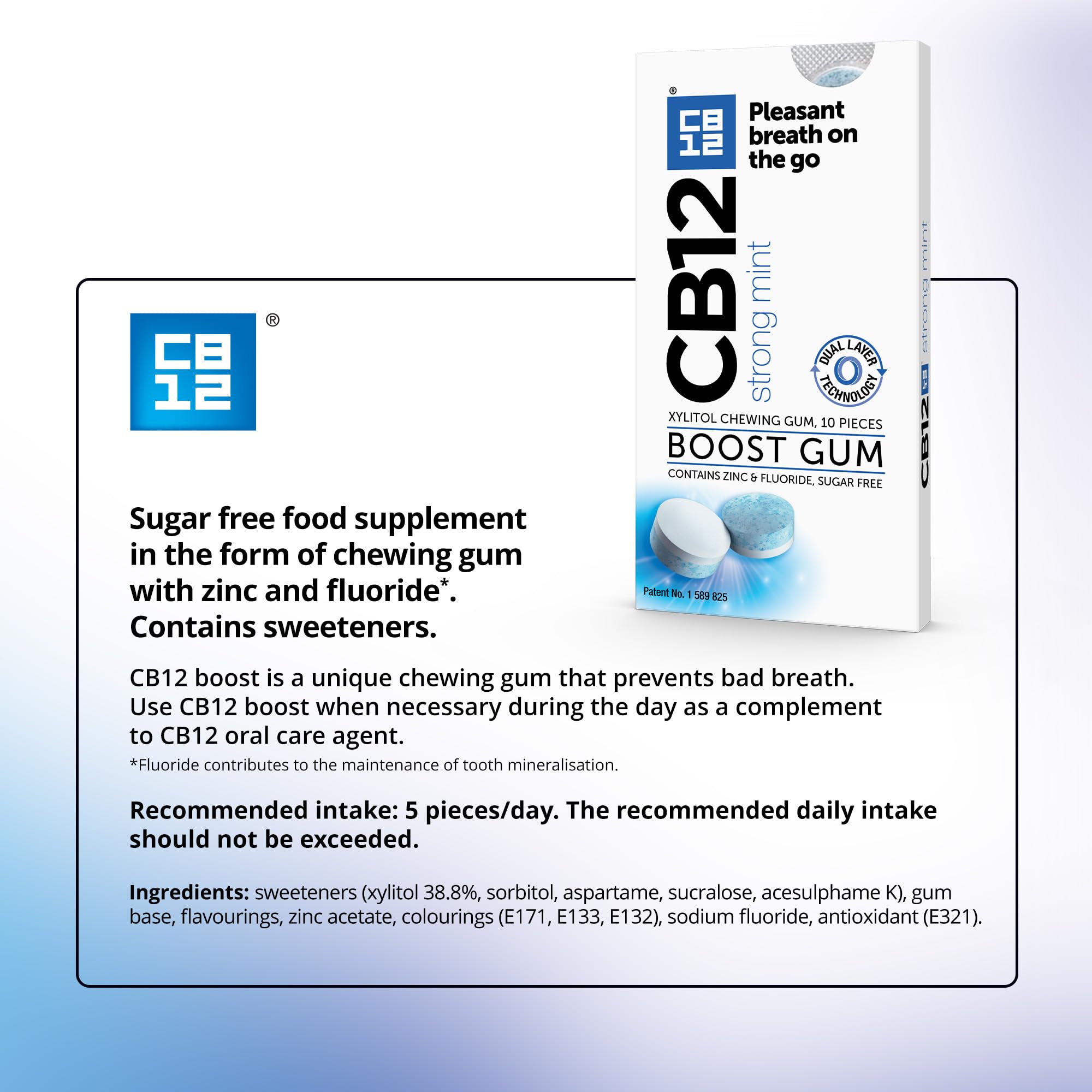 CB12 Boost Chewing Gum - Sugar-Free Cool Mint, Prevents Bad Breath, Strengthens Teeth, 10 Pieces 4