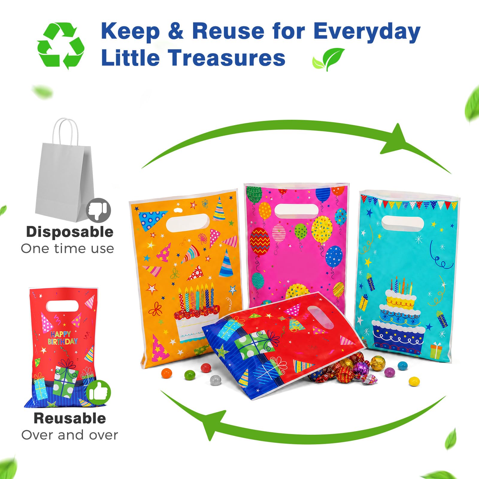 Brencco Kids Birthday Party Gift Bags - 50 PCS Value Set | 16.5x25 cm | 4 Assorted Colors 3