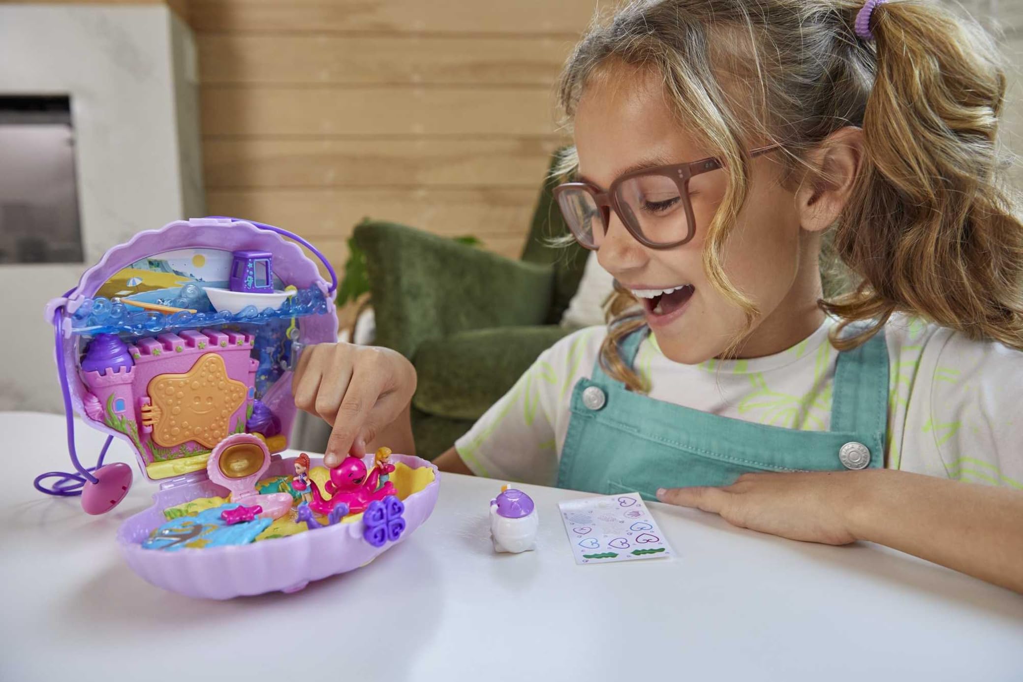 Polly Pocket Micro Tiny Power Seashell Purse Playset - Mermaid Theme, 2 Dolls | Ages 4+