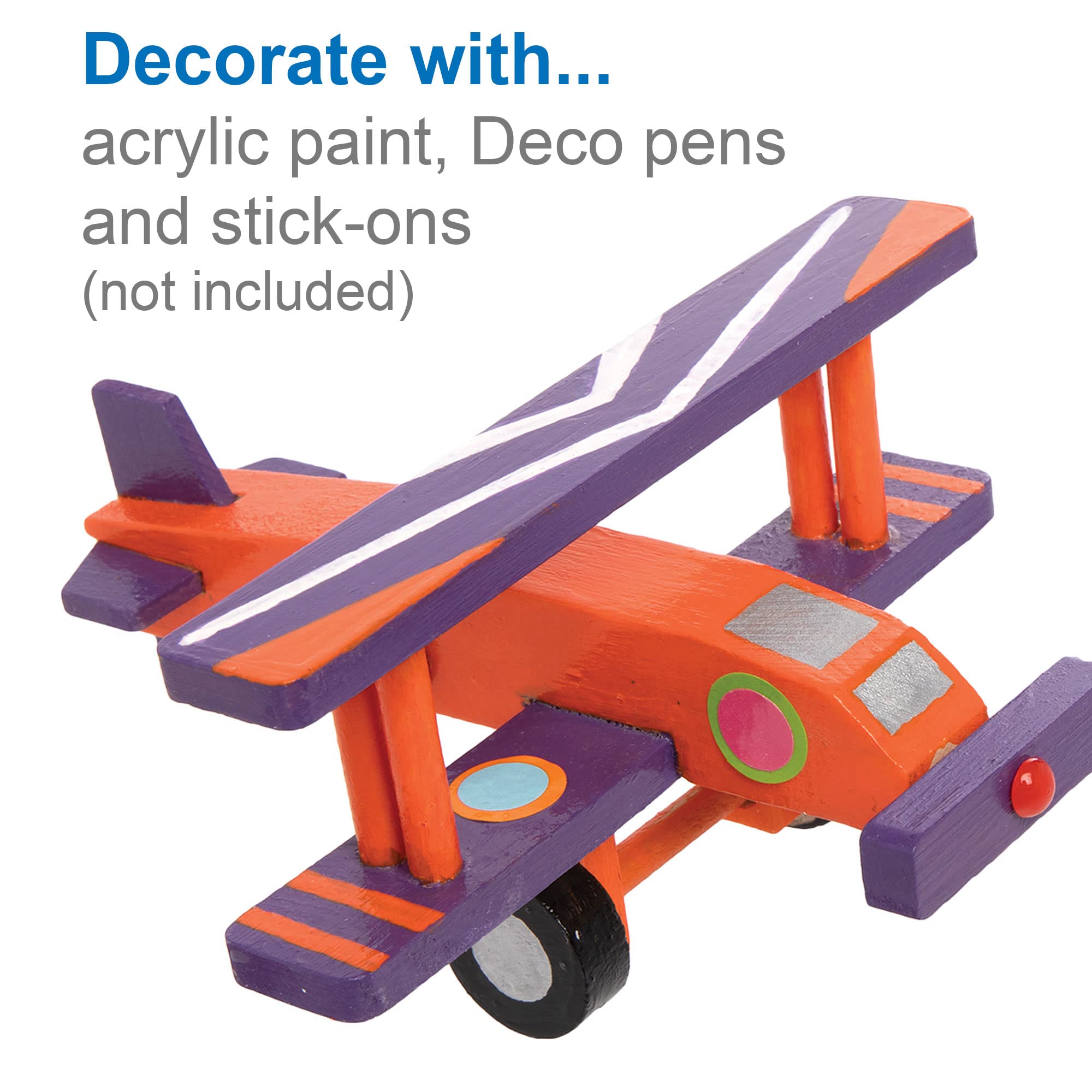 Baker Ross 3D Wooden Aeroplane Kits (Pack of 2) - Pre-cut Wood Craft for Ages 5+ | 12cm Long 5