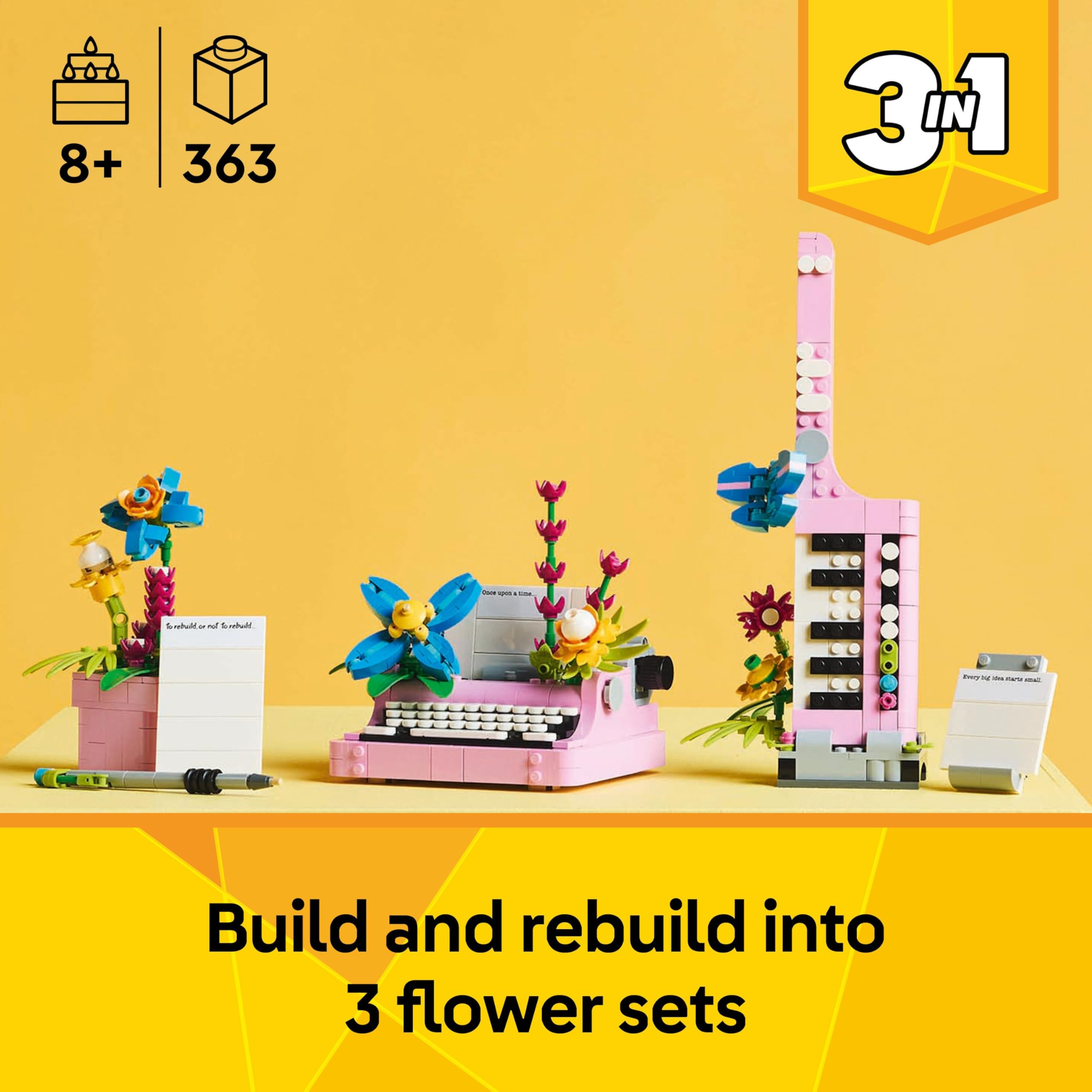 LEGO Creator 3in1 Typewriter with Flowers Toy Set 31169 | Ages 8+ | 3 Models in 1