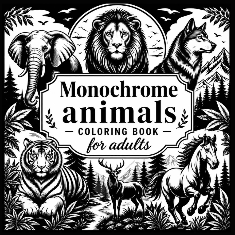 TR Monochrome edition - Monochrome Animals Coloring Book for Adults | 50 High-Contrast Designs | Paperback