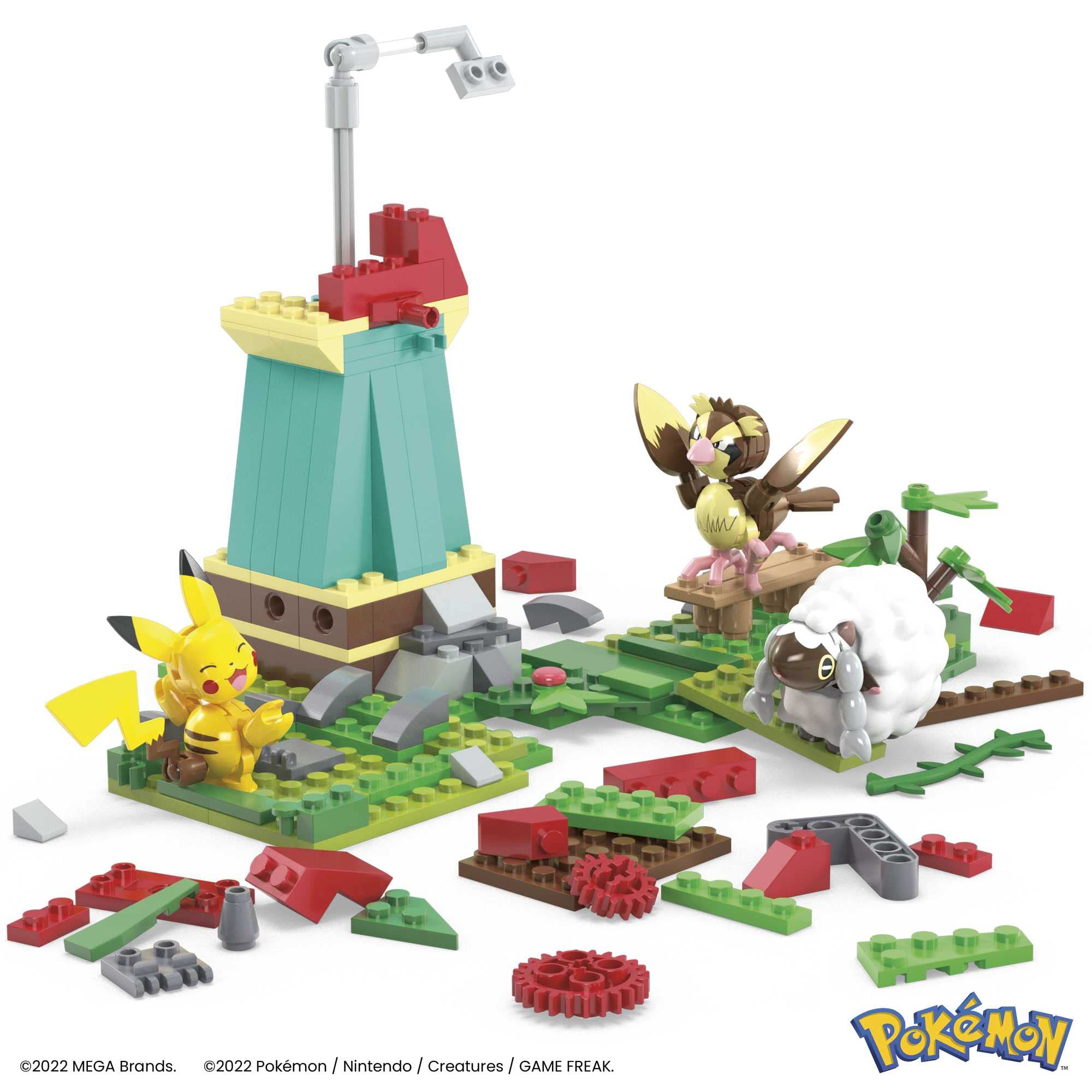 Mega Bloks Pokémon Countryside Windmill Building Set with Pikachu, Pidgey, Wooloo | 240 Pieces | Ages 7+ 2
