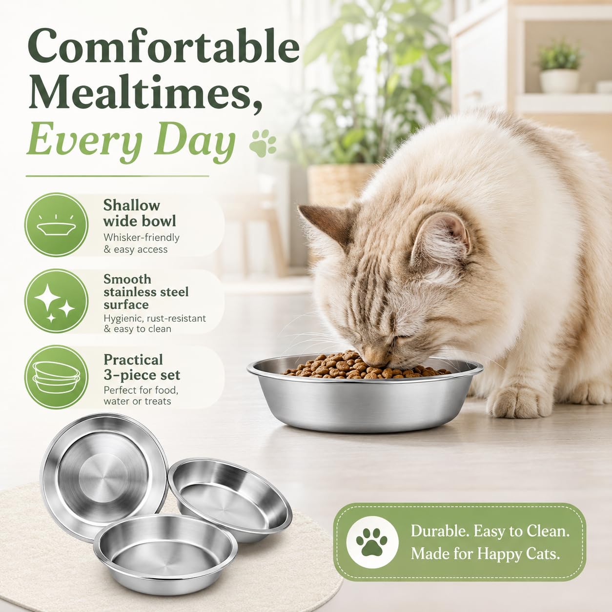 JADUFHU Stainless Steel Cat Bowls - 3 Pcs, 5.5 Inch Diameter, Whiskers-Friendly Design 7