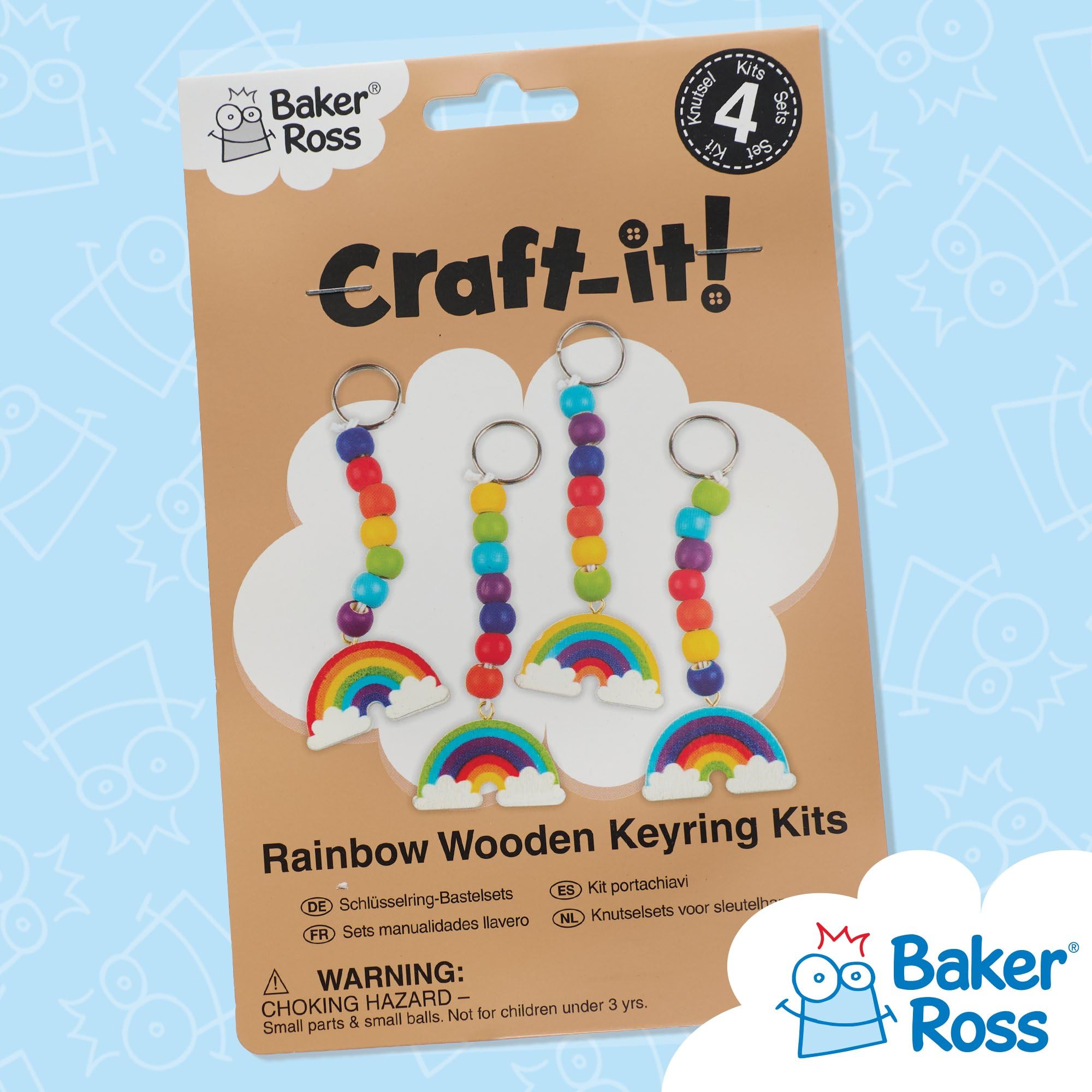 Baker Ross Make Your Own Wooden Rainbow Keyring Craft Kit (Pack of 4) | Kids Ages 5+ 7