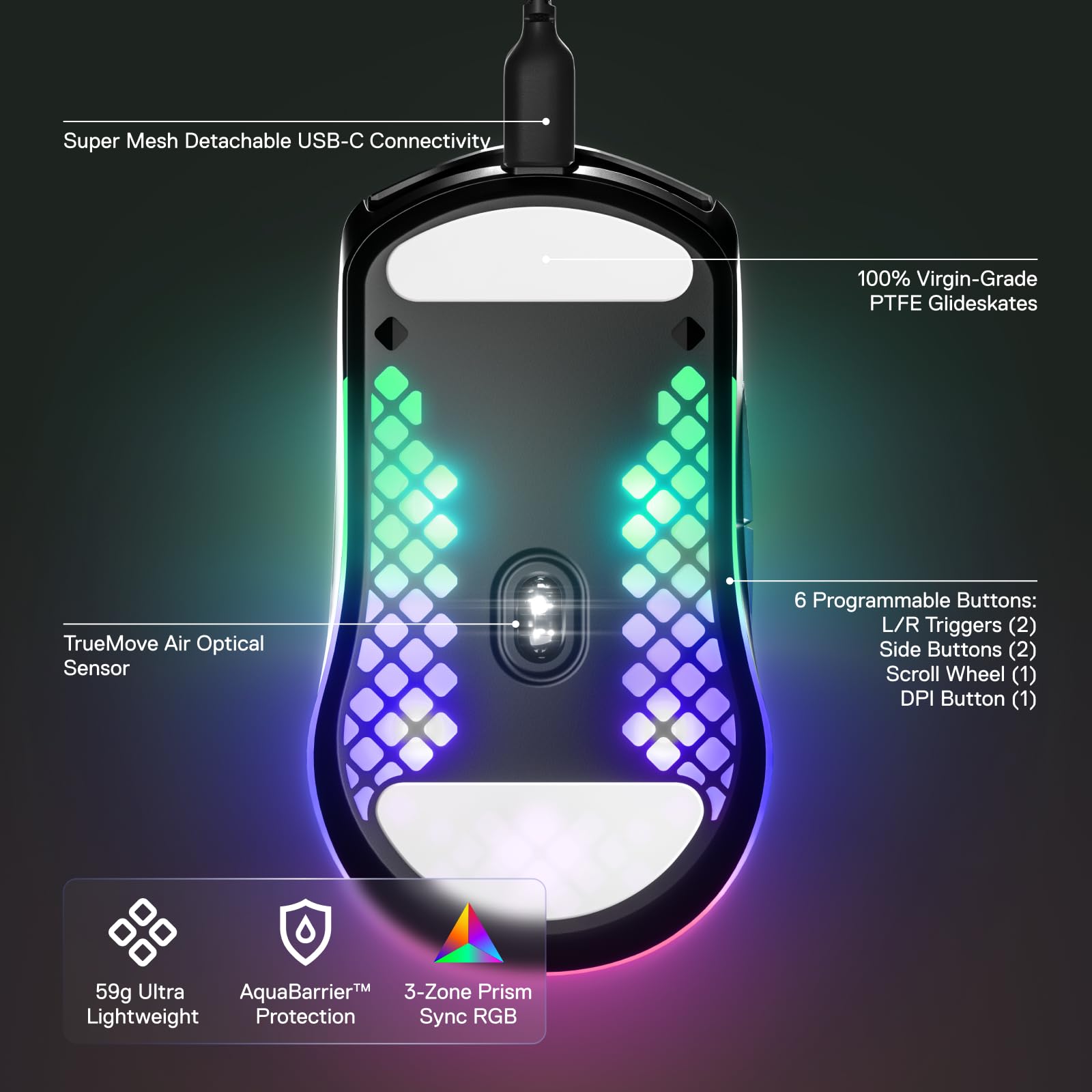 SteelSeries Aerox 3 Gaming Mouse - Ultra-lightweight 59g | Optical Sensor | 6 Buttons | Black 3