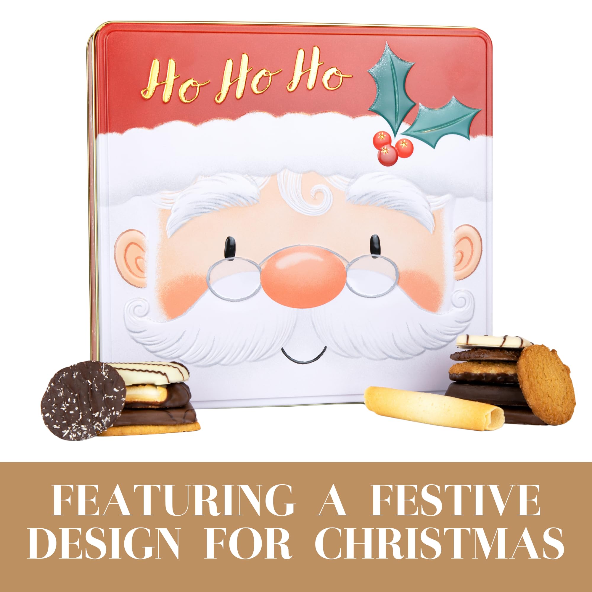 The Silver Crane Co. Santa Belgian Biscuits Square Tin - Christmas Chocolate Biscuit Gift Set 3