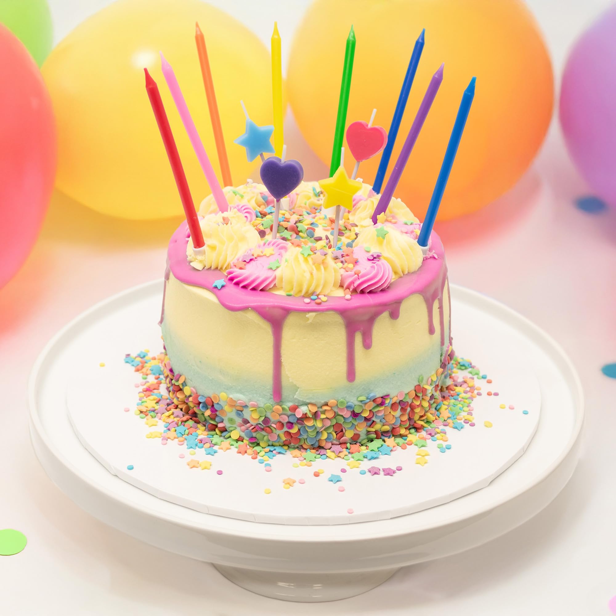 Culpitt Rainbow Birthday Cake Candles - 12 Pack with Tall, Heart, and Star Shapes | Multicoloured Wax