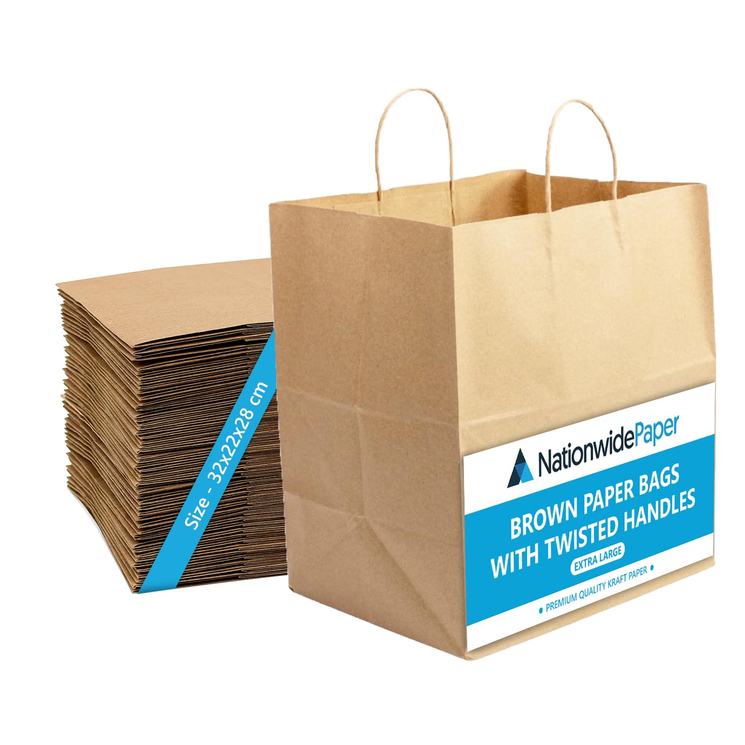 Nationwide Paper Extra Large Plus Brown Paper Bags with Handles - 20 Count | Food Safe Kraft 1