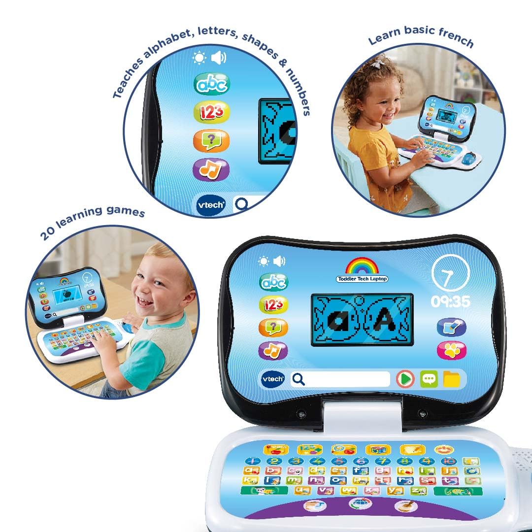 VTech Toddler Tech Laptop - 20 Interactive Games for Ages 2-5 | Learn Letters, Shapes, Numbers & French